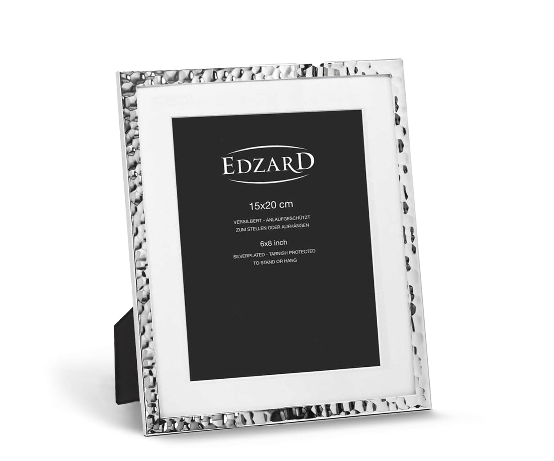 EDZARD Bilderrahmen Fano für Foto 15 x 20 cm, Passepartout, edel versilbert, anlaufgeschützt, mit Samtrücken, inkl. 2 Aufhängern, Fotorahmen zum Stellen und Hängen