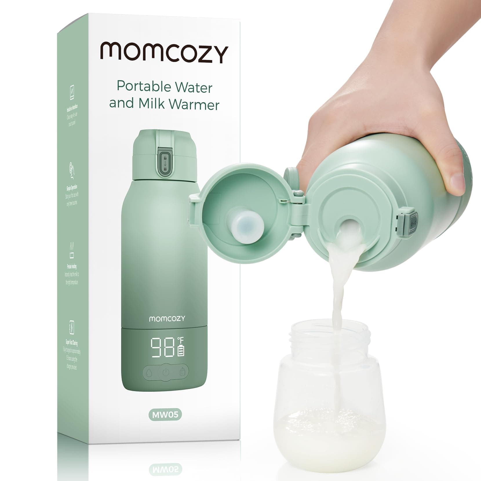Momcozy calienta biberones portátil para viaje, 2 modos para leche materna y agua, calentamiento rápido en 3 min, calentador de biberones con batería recargable, capacidad 500 ml