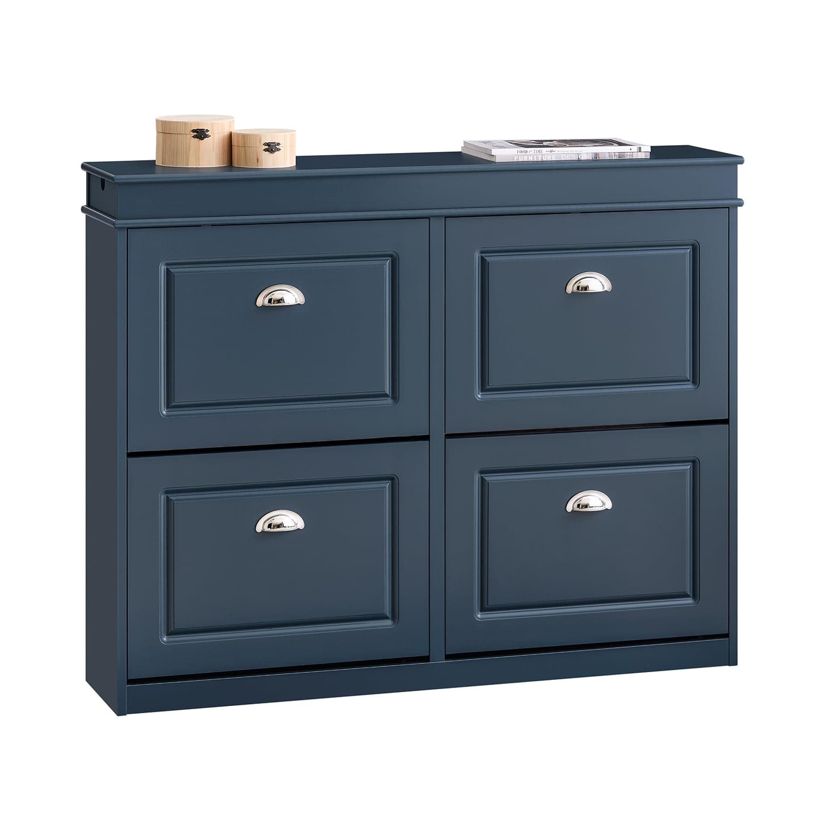 SoBuy Mueble Zapatero Estrecho con Cajón y Ganchos – Zapatero Estrecho Entrada Recibidor de 4 Puertas para 16 Pares – Mueble Recibidor Entrada Azul MDF 104x24x83cm – FSR79-B