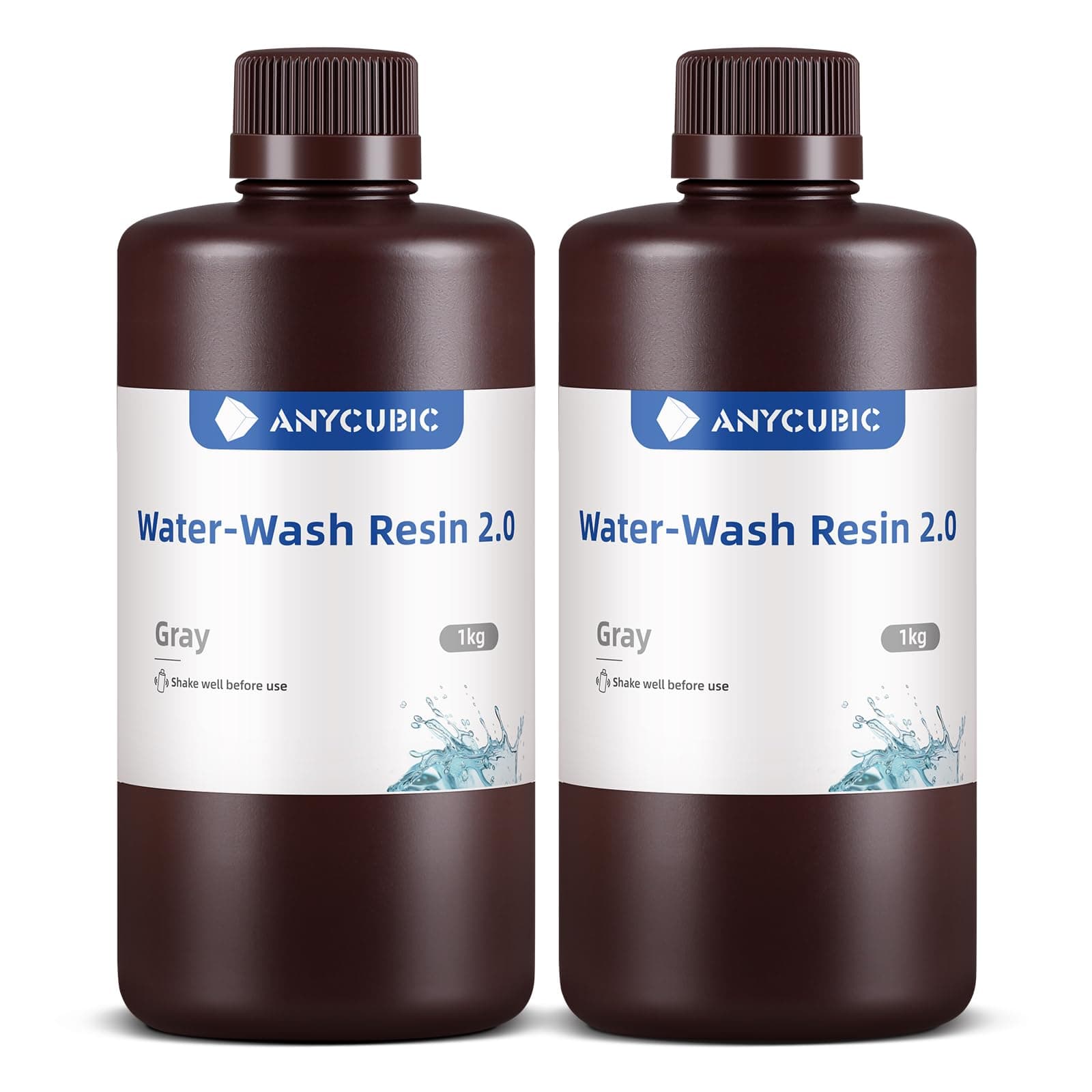 ANYCUBIC Water-Wash Resin 2.0, Resina para Impresoras 3D, Resina 3D de Alta Precisión de 405nm, Resina de Baja Contracción para Impresoras 3D de Resina DLP con Capacidad 4K/8K/12K LCD (Gris, 2000g)