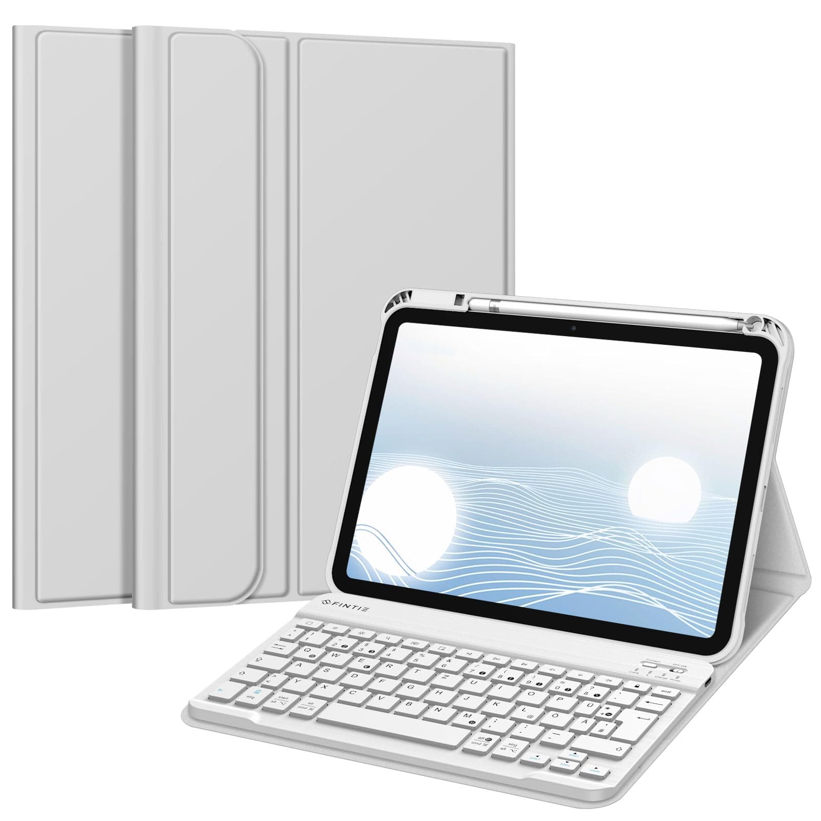 FINTIE Tastatur Hülle für iPad 11. Generation 11" 2025, iPad 10. Generation 2022 10.9", Schutzhülle mit TPU Rückschale, Pencil Halter und magnetisch Abnehmbarer Tastatur mit QWERTZ Layout, Silber