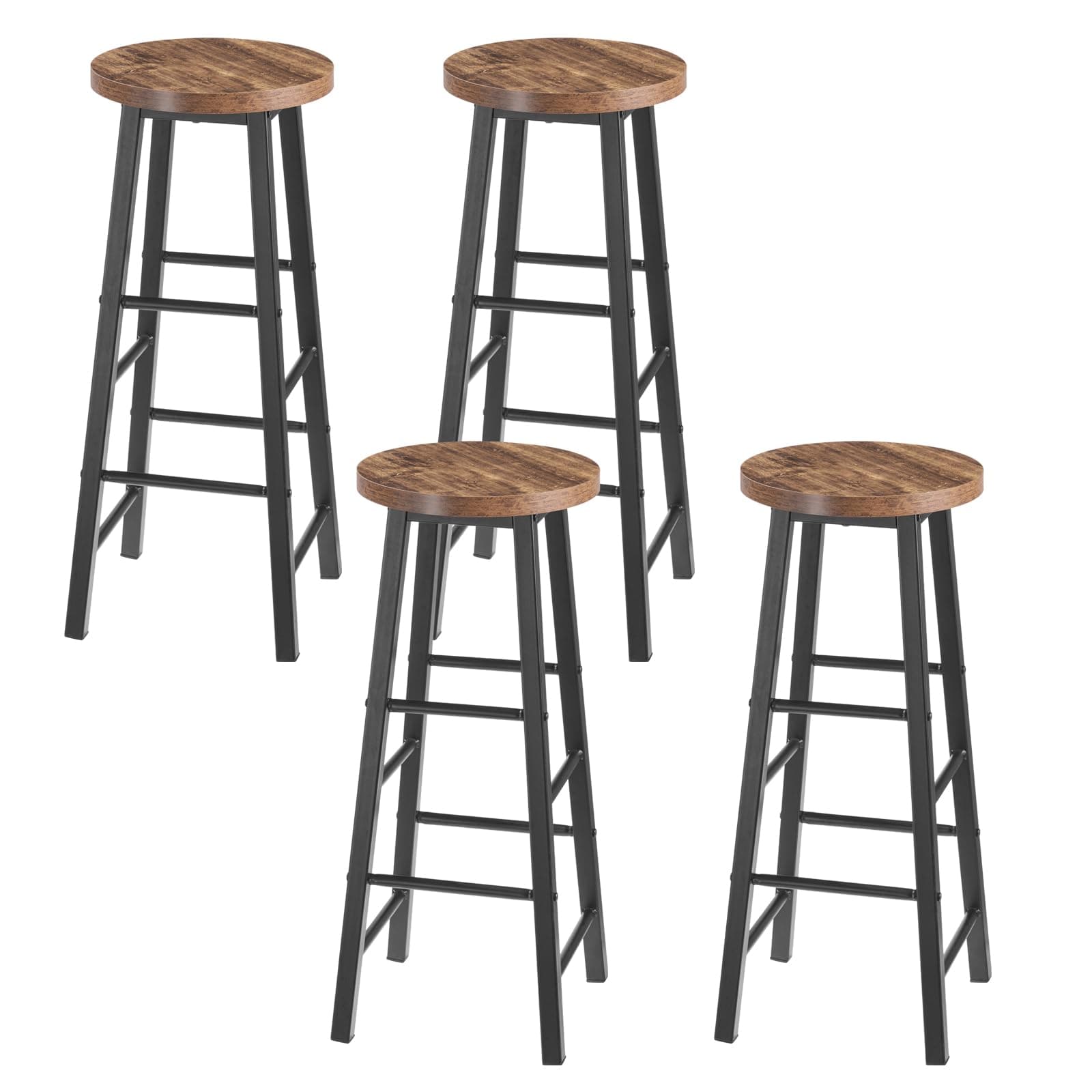 WOLTU Barhocker 4er Set mit Fußstütze, 71 cm Hohe Barstuhl aus Stabilem Metallgestell, Einfache Montage - für Küche, Bartheke und Esszimmer - Schwarz+Holz Vintage