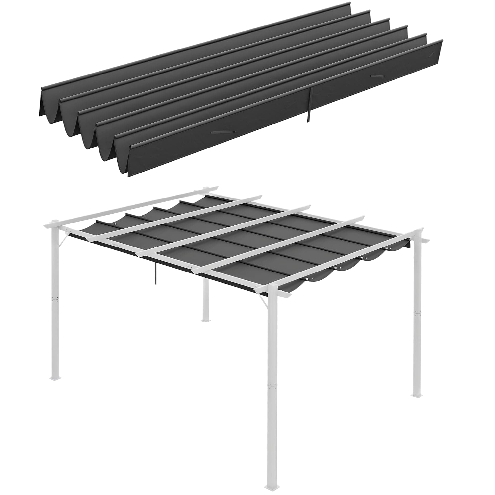 Outsunny Ersatzdach für 4 x 3 m Pergola, wasserdicht einziehbar Welle Überdachung mit Regenabflusslöchern, NUR Schattenabdeckung für Garten, Terrasse, 350 x 260 cm Dunkelgrau