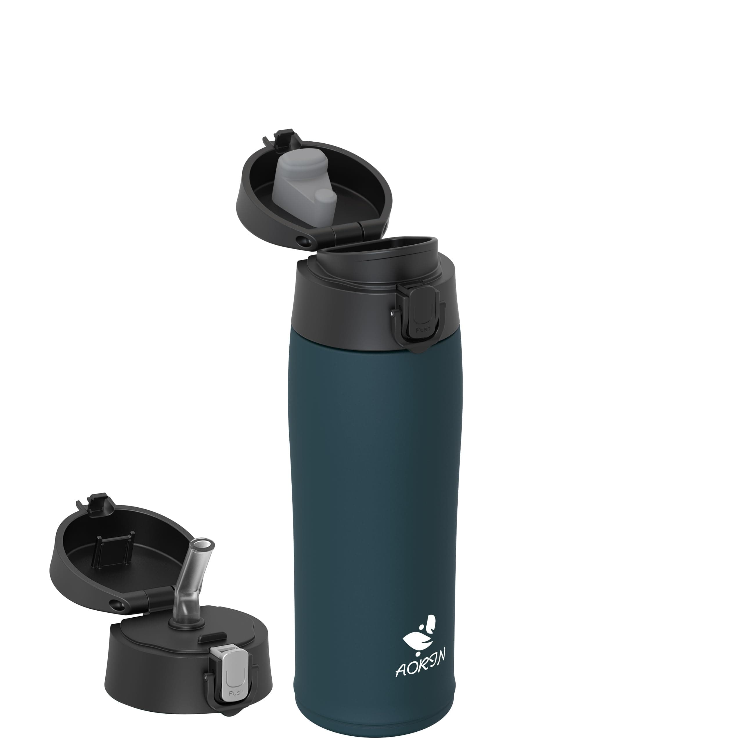 AORIN Borraccia Termica, Borraccia in Acciaio Inox 18/8, 500ml Borraccia Bambini, Bottiglia Termica Senza BPA e Perdite, Thermos per Sport, Outdoor e Pendolarismo con 2 Coperchi
