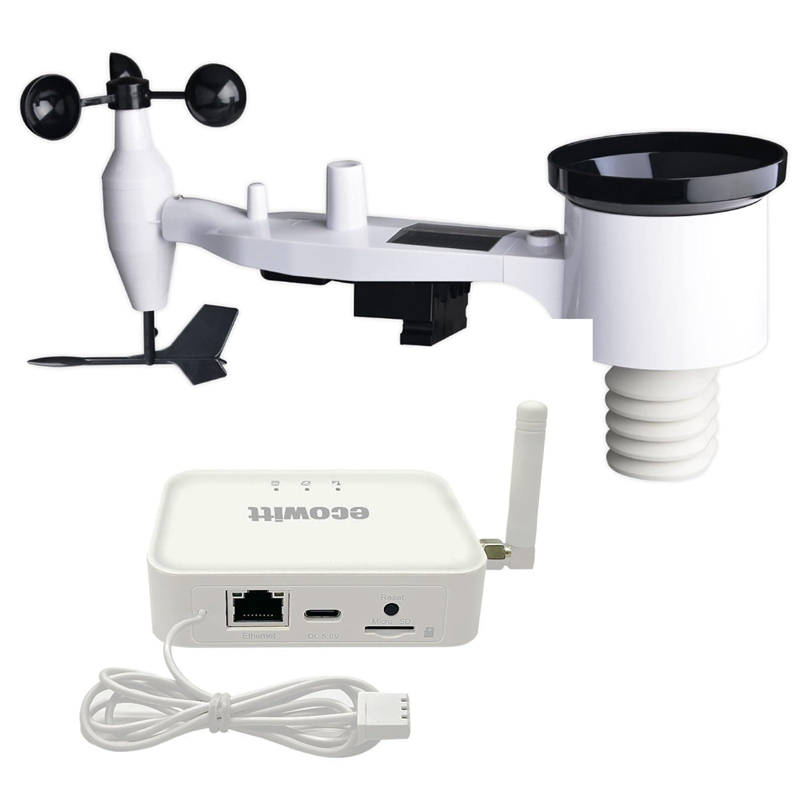 ECOWITT GW3002 Stazione meteo, 7 in 1 stazione meteorologica wireless con sensore esterno WS69 + Gateway WiFi/Cavo 3 in 1 GW3000 con porta per scheda SD, previsioni meteo per il giardino di casa 868
