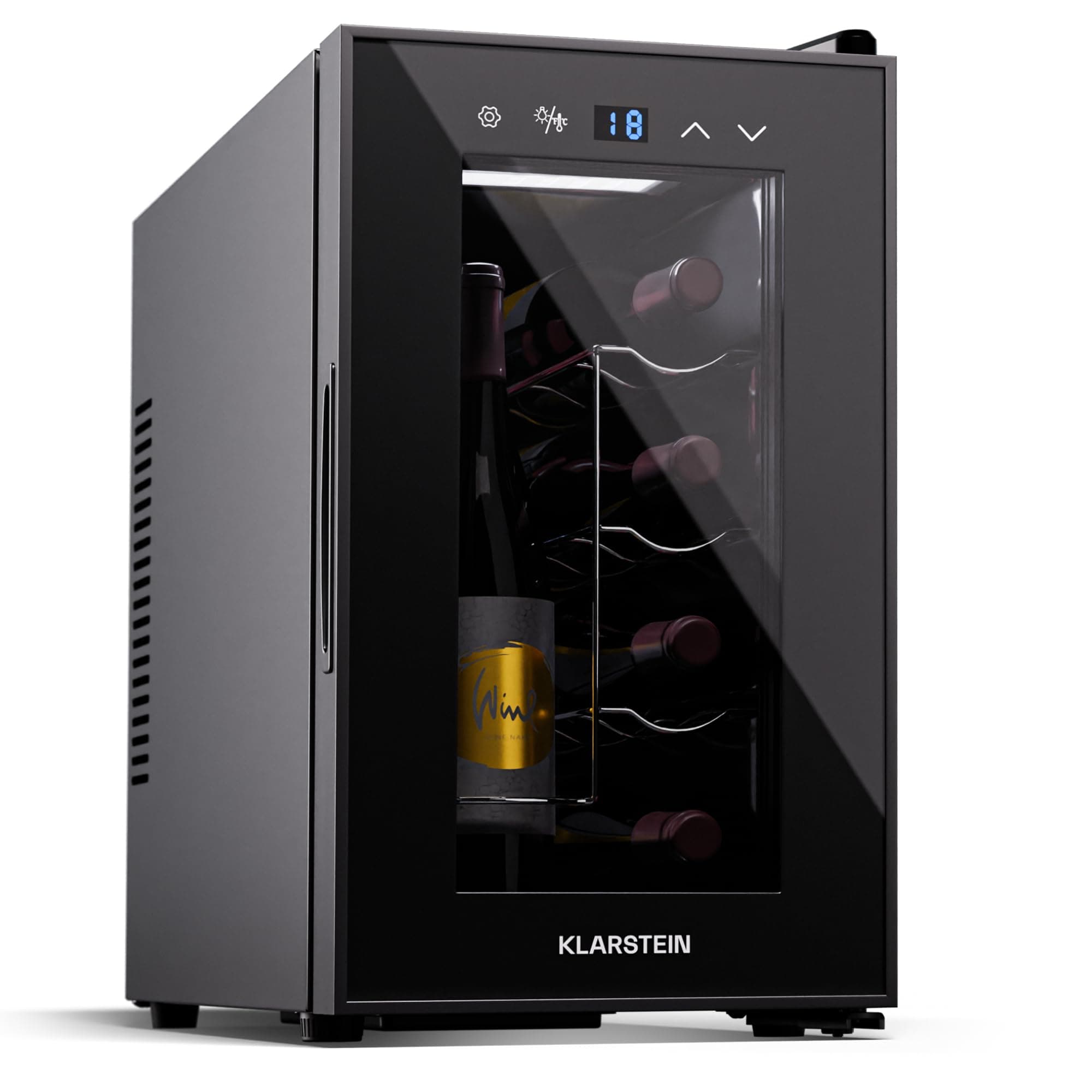 Klarstein Cave à vin réfrigérée à zone unique, barre de réfrigérateur, porte en verre, mini réfrigérateur silencieux, 5-18 °C, 8 bouteilles