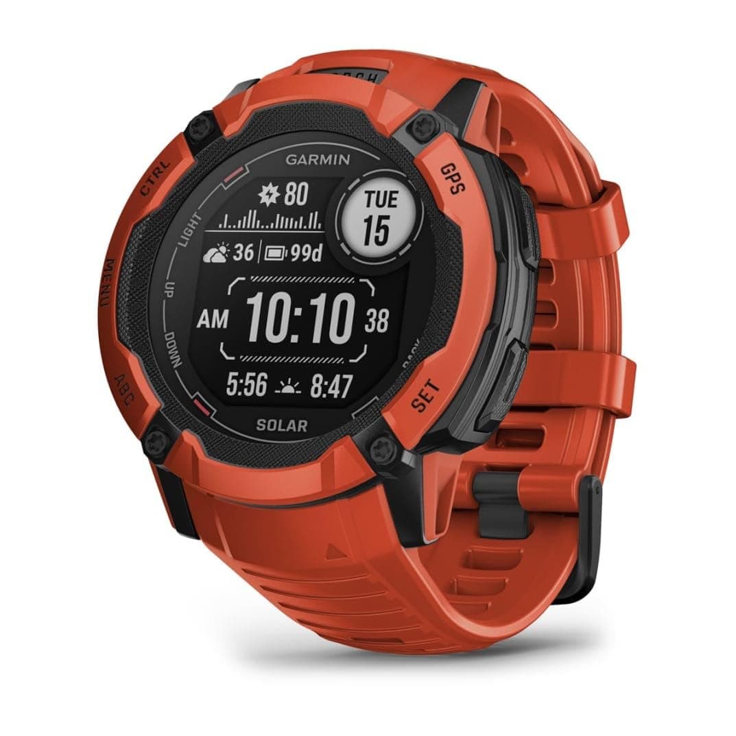 Garmin Instinct 2X, Solar - Montre GPS Robuste et connectée – Flame Red – Boîtier 50 mm