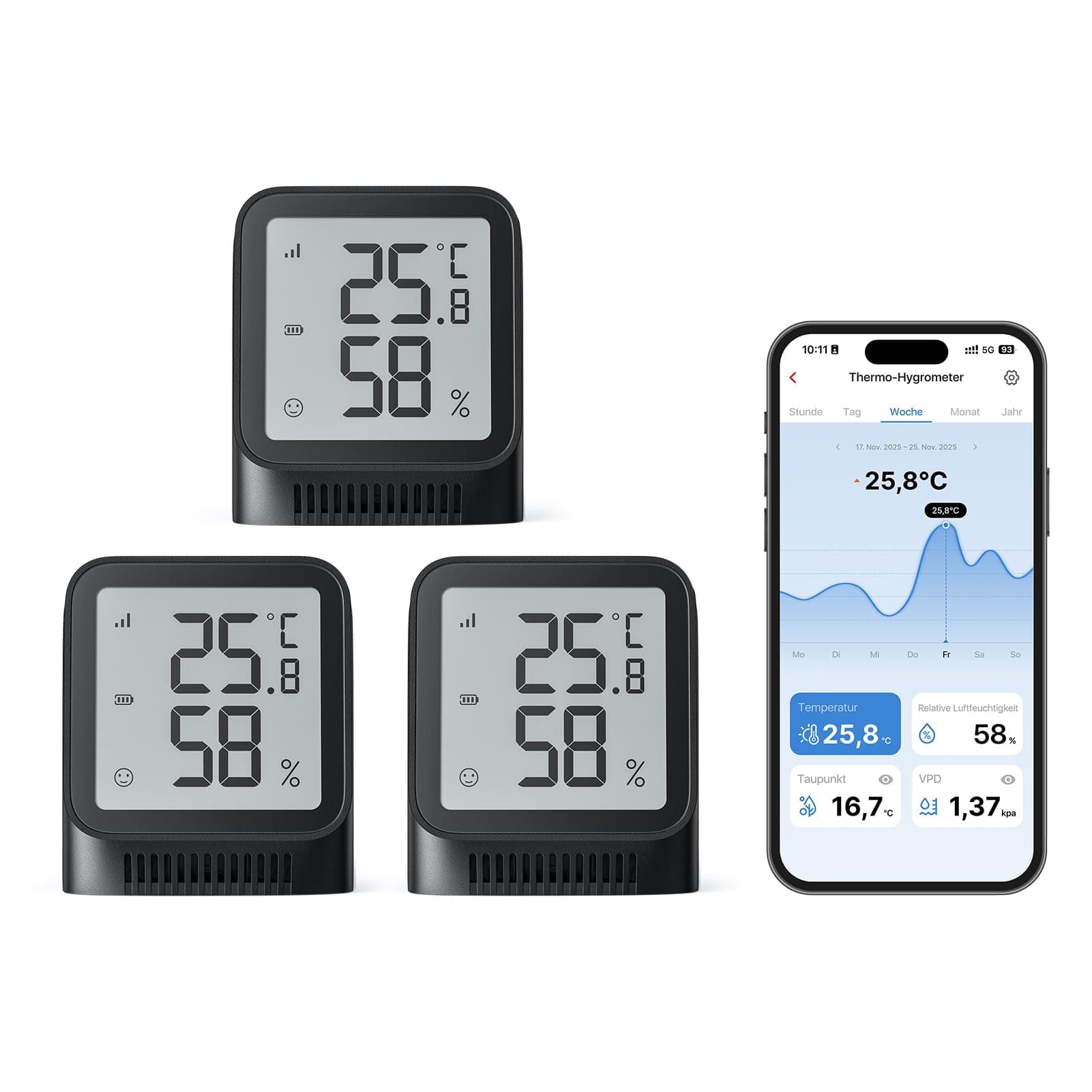 X-Sense WLAN Thermometer Hygrometer Innen, Raumthermometer mit X-Sense App, Angepasster Komfortbereich, Thermo-Hygro-Datenlogger, Smiley-Indikator, kompatibel mit Alexa, STH0A - nur mit Basisstation