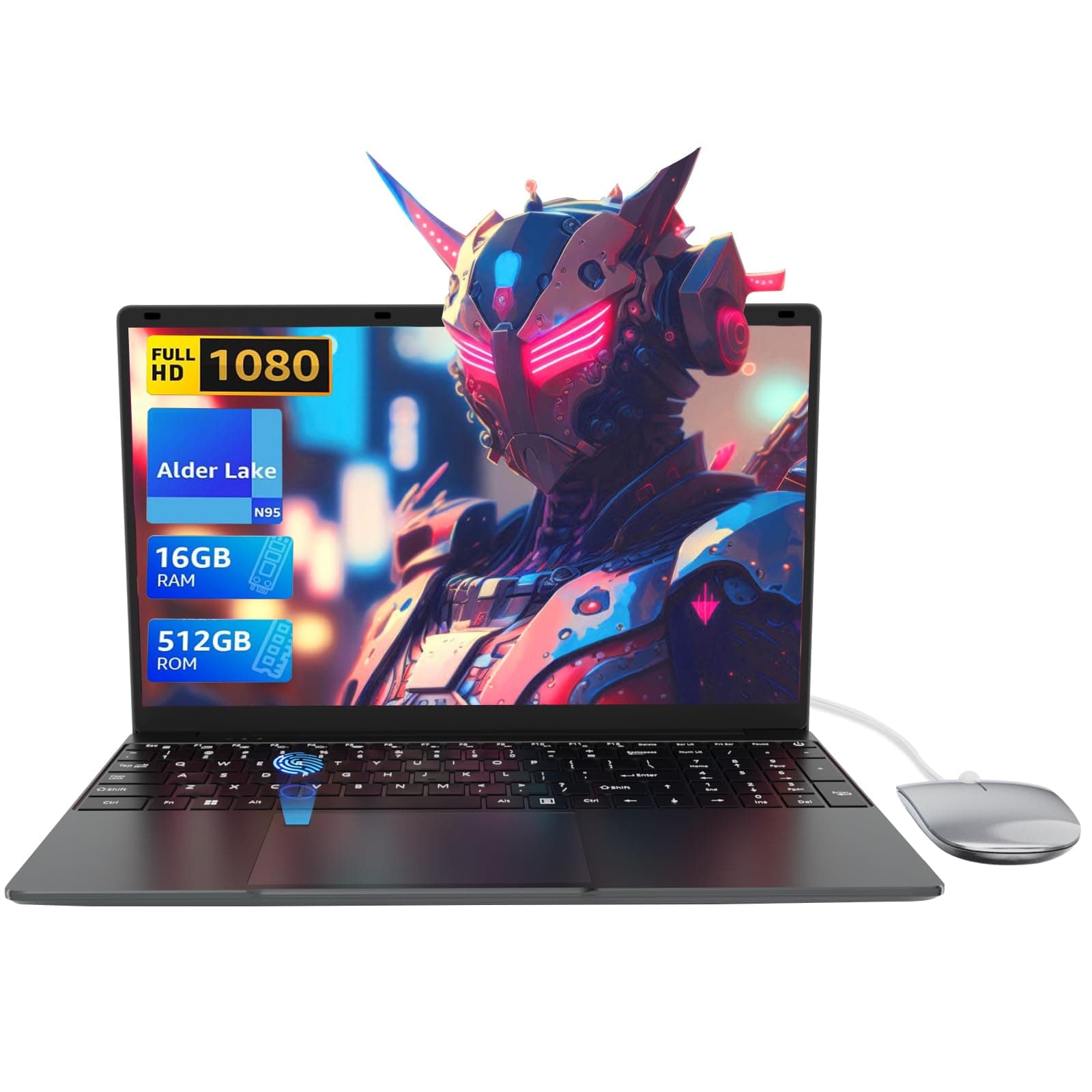 Ordenador portátil de 15,6 pulgadas HD, Alder Lake N95 hasta 3,4 GHz, 16 GB RAM 512 GB SSD, PC portátil ligero con WiFi 5 y Bluetooth 4.2, ideal para estudiantes, teletrabajo, oficina y