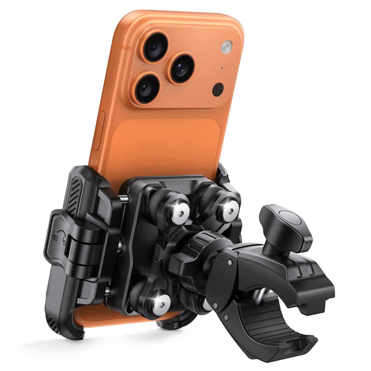 Lamicall Support Téléphone Moto, Porte Téléphone Vélo – [Ne Bloque Pas la Caméra] [Double Amortisseur] 1S Verrouillage, 360° Rotation, Support Guidon Universel pour iPhone et Autres 6-7,2" Smartphones