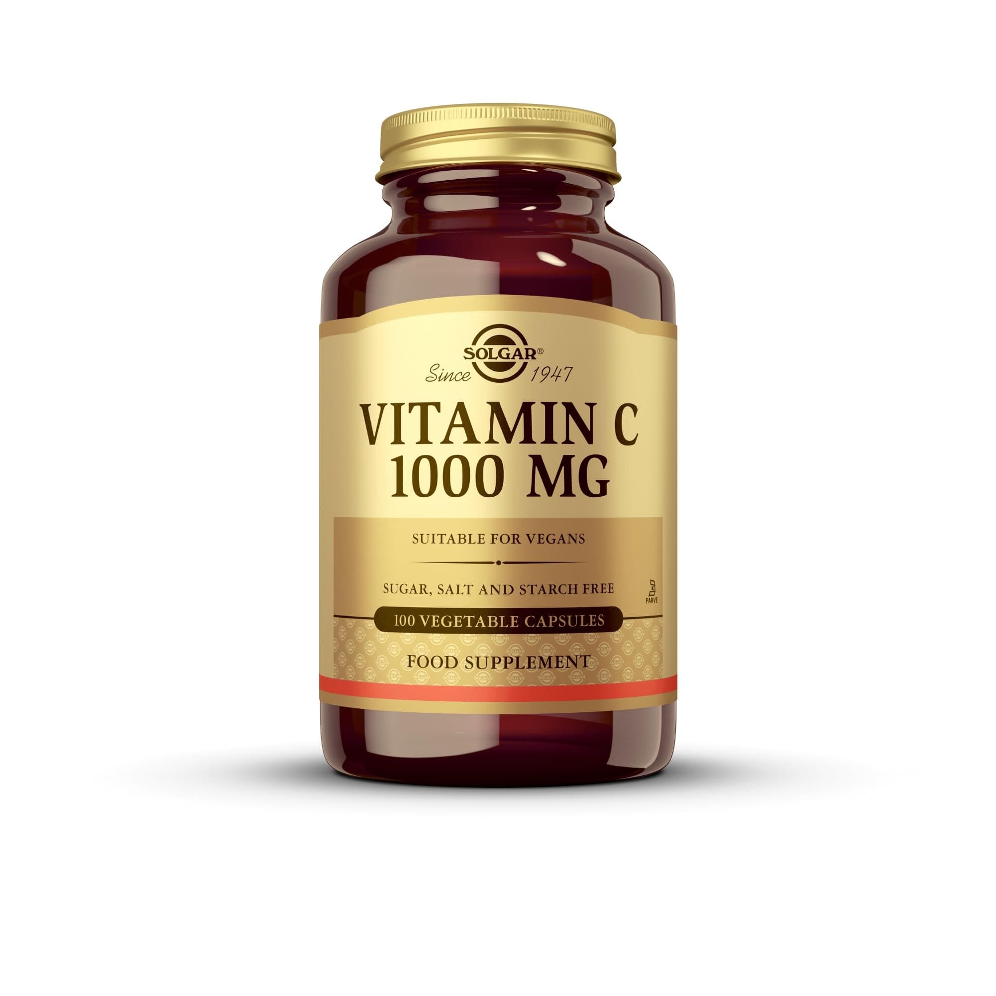 Solgar Vitamina C 1000 mg – 100 Cápsulas Vegetales | Sistema Inmunitario, Antioxidante y Colágeno | Alta Potencia | Apta Veganos | Sin Gluten ni Azúcares