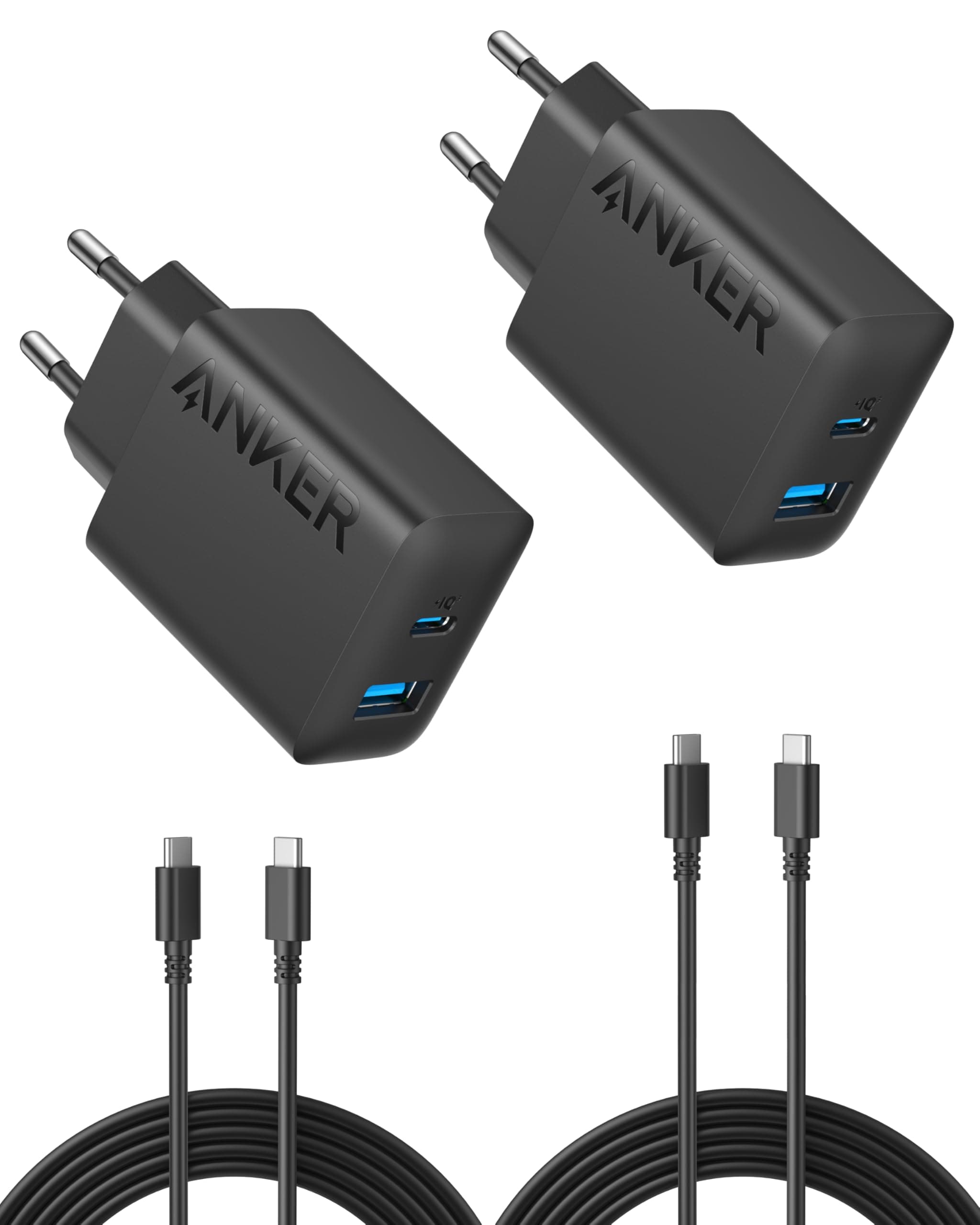 Anker 20W USB C Ladegerät, iPad Netzteil, USB-Schnellladenetzteil, iPad Ladegerät, Kompatibel mit iPhone 17/16/15 Serie (2X 1,5m USB C Kabel inkl.)