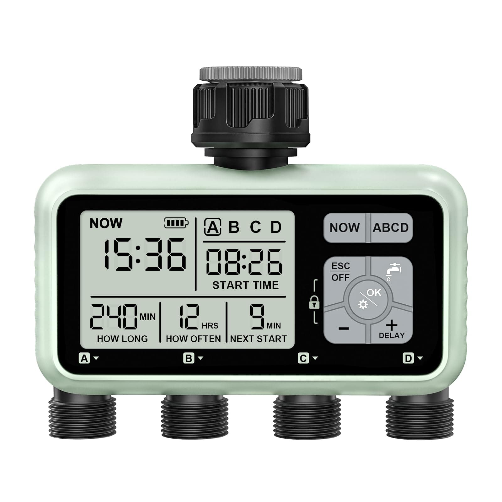 Johgee Computadora de riego con 4 Salidas controladas independientemente, Temporizador de riego Digital con Pantalla LCD, Control de riego automático/Manua