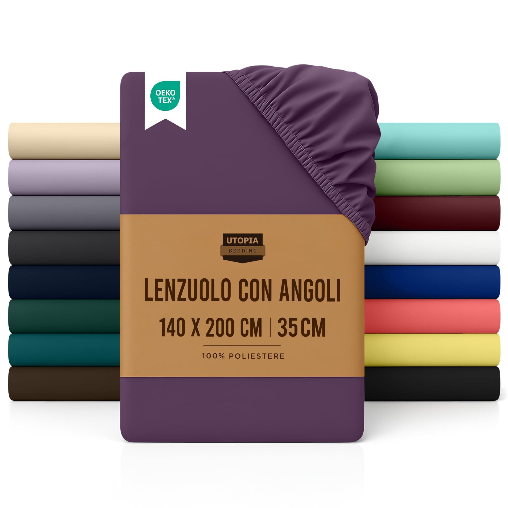 Utopia Bedding Lenzuolo con Angoli Una Piazza e Mezza Francese - 140x200cm - Porpora - Microfibra di Poliestere Spazzolato - Lenzuolo Sotto con Angoli Elasticizzato