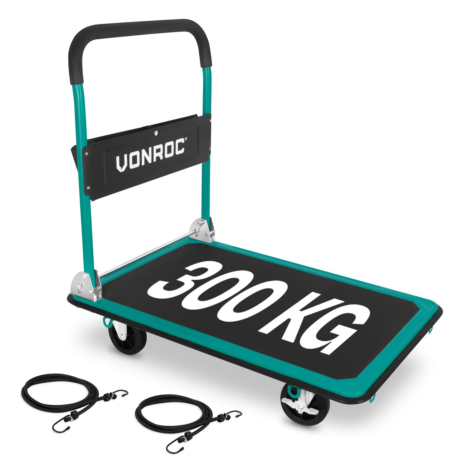 VONROC Chariot à Plate-Forme Pliable 300 kg - Chariot de Transport en Acier avec Roues et Freins, étage 90 x 60 cm - Idéal pour entrepôt, Atelier, Garage et déménagement