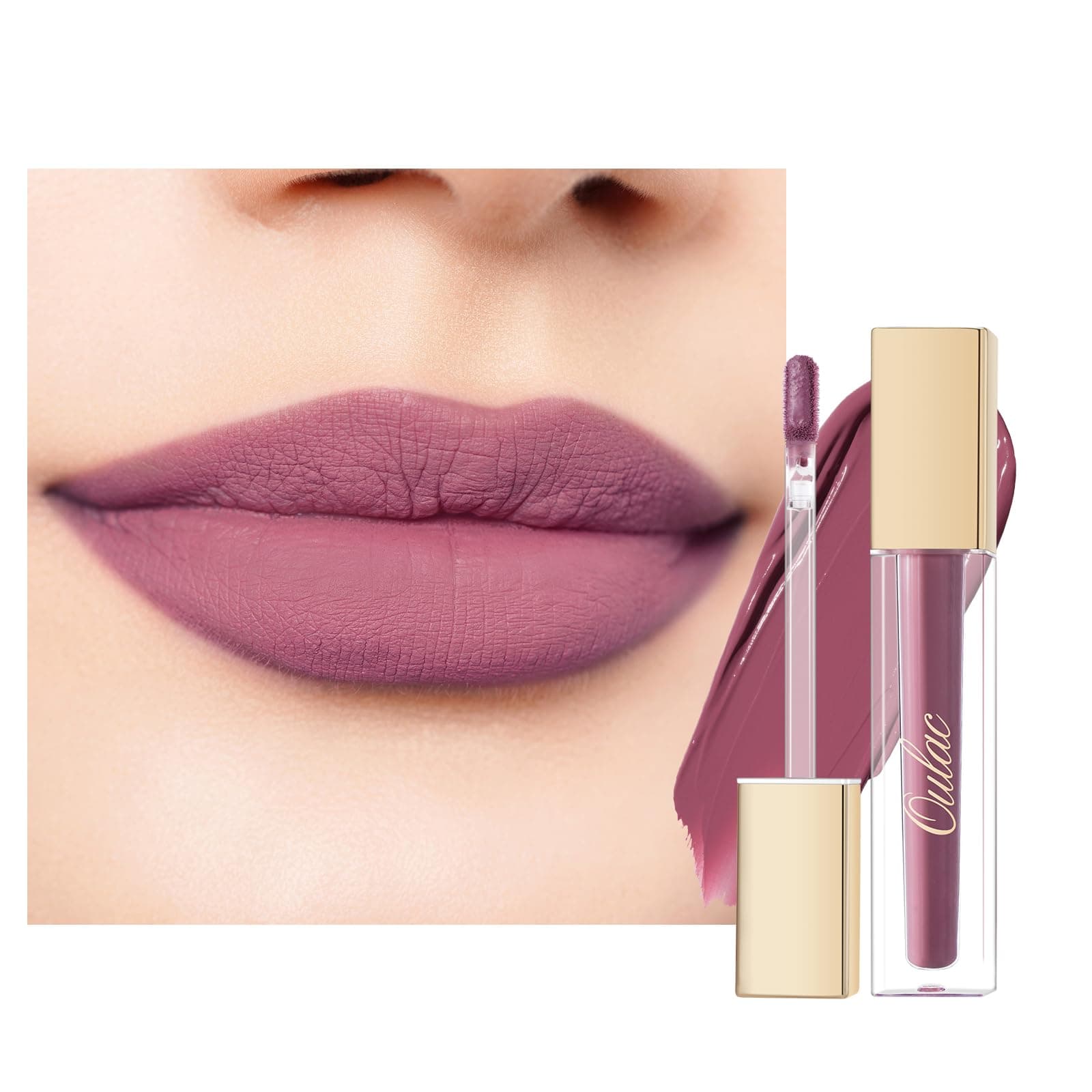 Oulac Rossetto Liquido Matte, Prugna Malva Rossetti Colore Intenso, Tinta Labbra Finish Matte, Lunga Tenuta, Ricco di vitamina E, Consistenza crema, Vegana&Senza crudeltà 4.5ml (M13) Long Beach Kiss