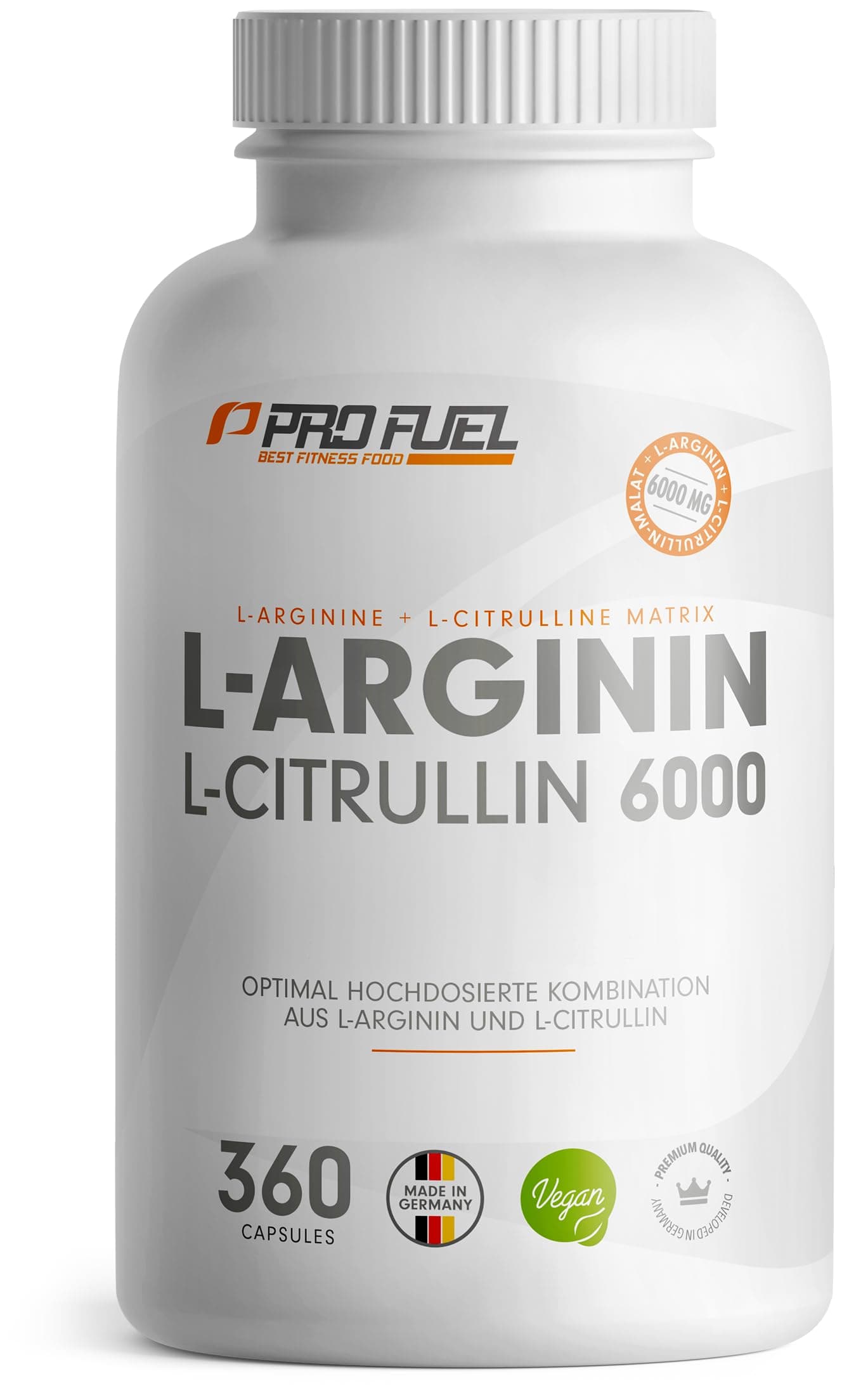 L-Arginin + L-Citrullin-Malat Kapseln 360x - optimal hochdosiert mit 6000 mg pro Tag aus L-Arginin (2400 mg) + L-Citrullin-Malat (3600 mg) - laborgeprüft mit Zertifikat - vegan