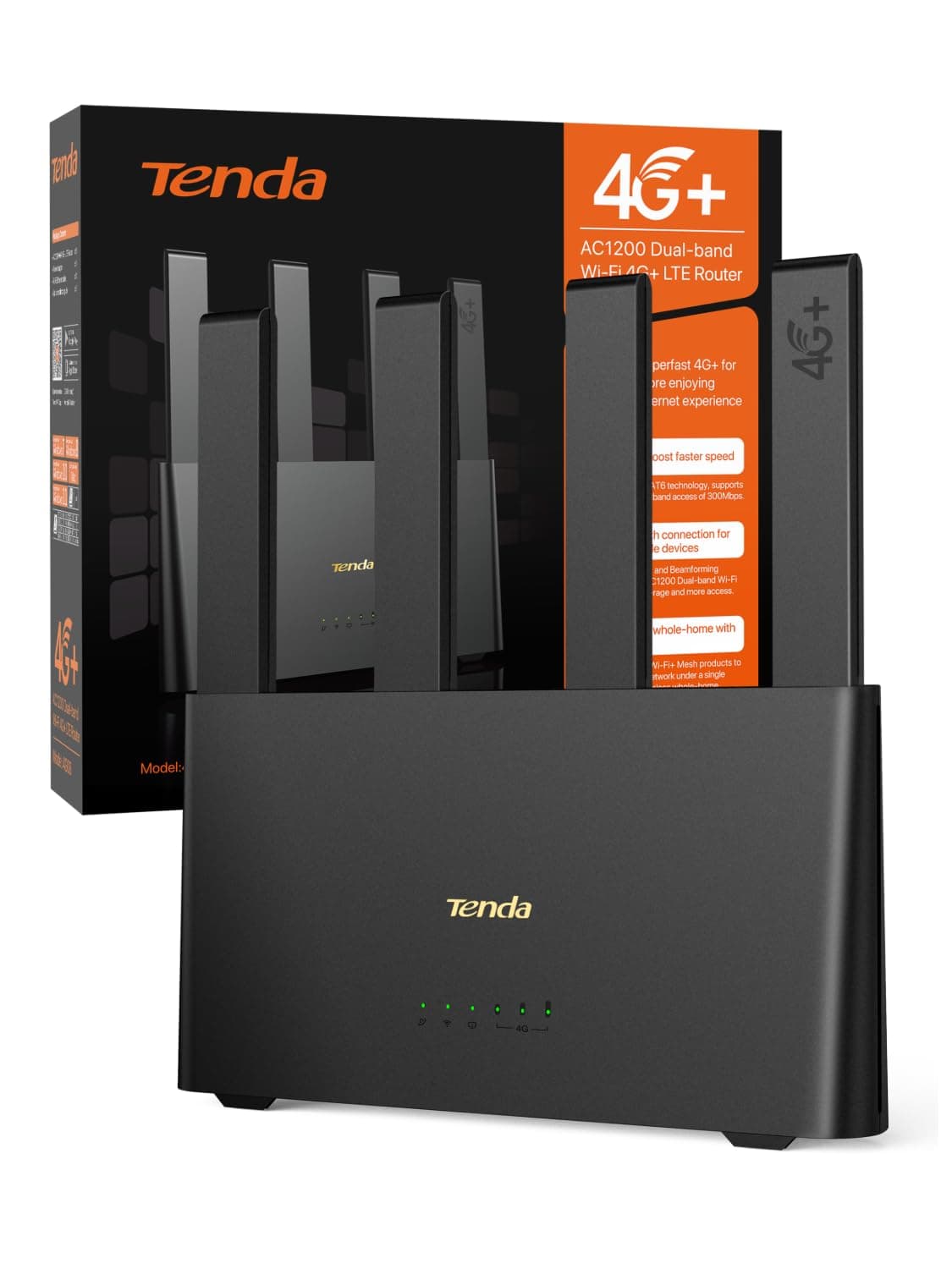 Tenda 4G08 Router 4G+, Router WiFi con SIM, Modem 4G AC1200 Dual-Band, LTE Mobile CAT6 300Mbps, Scheda Nano SIM, 4 Antenne Esterne, Porta LAN/WAN Gigabit, OpenVPN, MU-MIMO, Mesh Wi-Fi+, Plug & Play
