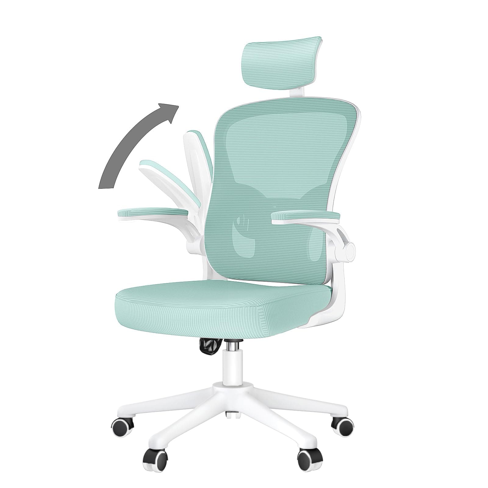 rattantree Silla de Oficina Ergonómica con Reposacabezas Ajustable, Silla de Escritorio con Soporte Lumbar, Respaldo Transpirable, Reposabrazos Abatible, Silla de Ordenador para Oficina en Casa, Verde