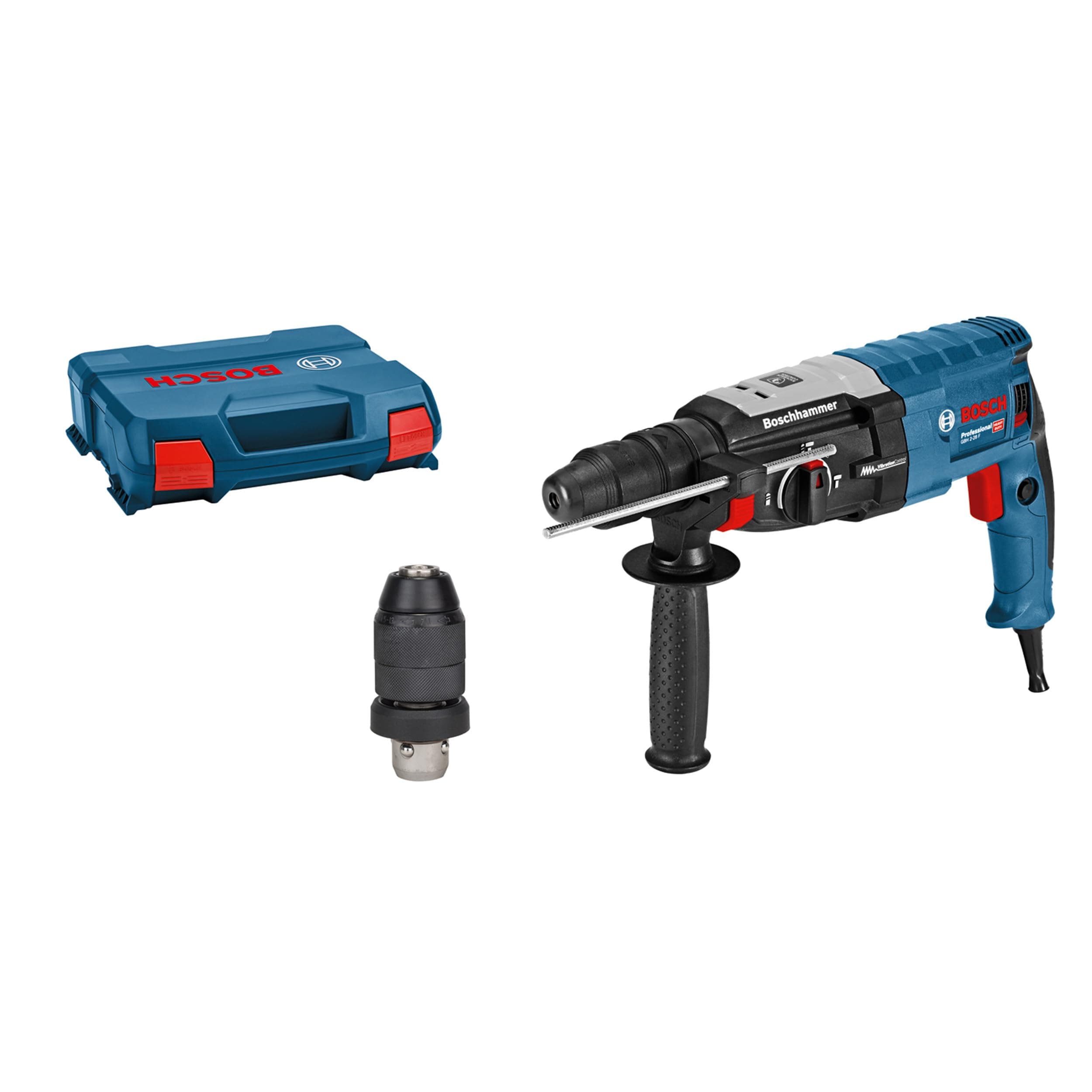 Bosch Professional perforateur GBH 2-28 F (avec poignée auxiliaire, butée de profondeur 210 mm, chiffon, mandrin automatique, mandrin interchangeable SDS plus, coffret de transport)