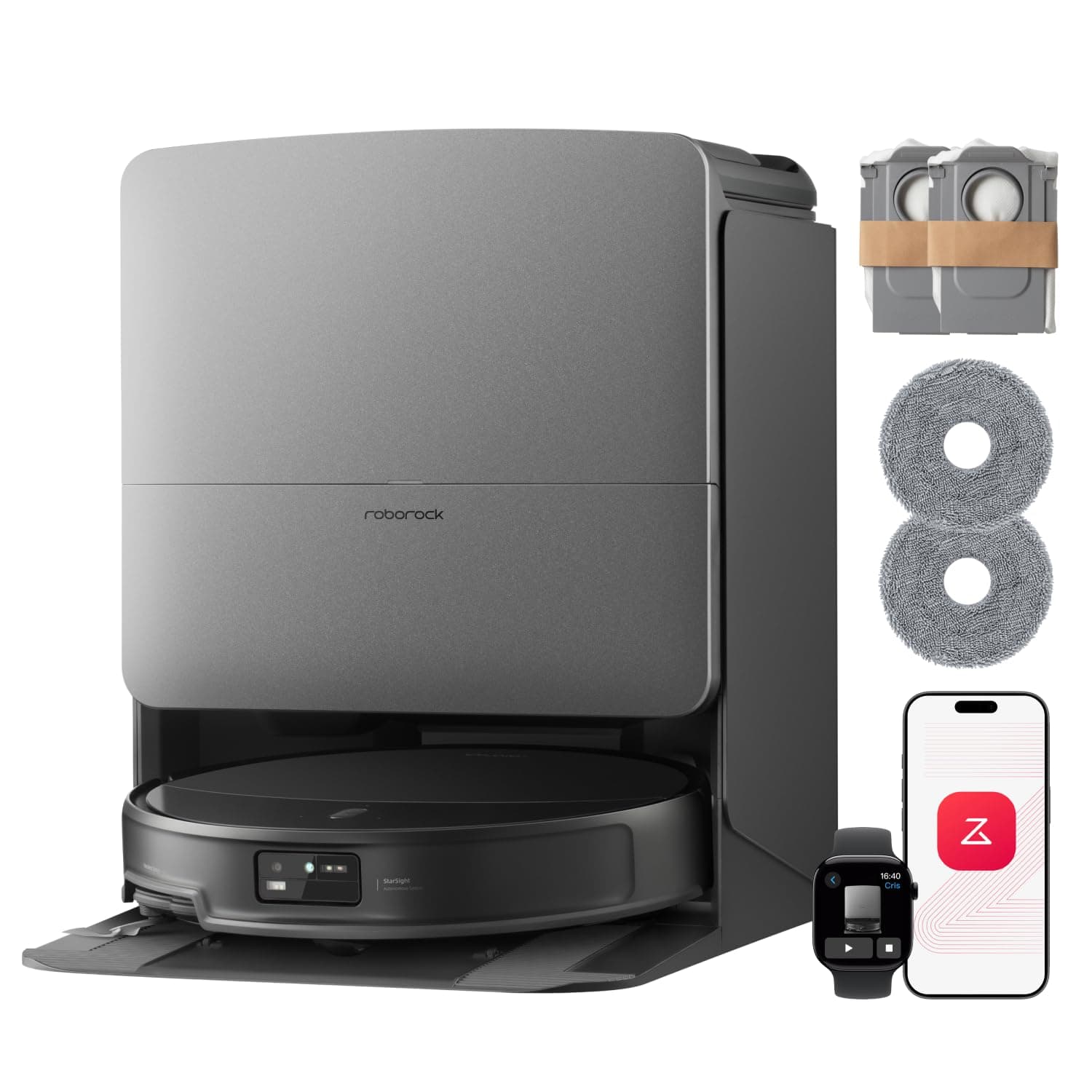 roborock Saros 20 Set Robot Aspirateur Laveur 36000Pa, Châssis AdaptiLift 3.0, Système Autonome StarSight 2.0, Double Anti-enchevêtrements, Technologie FlexiArm, Nouvelle Station RockDock, Ultra-mince