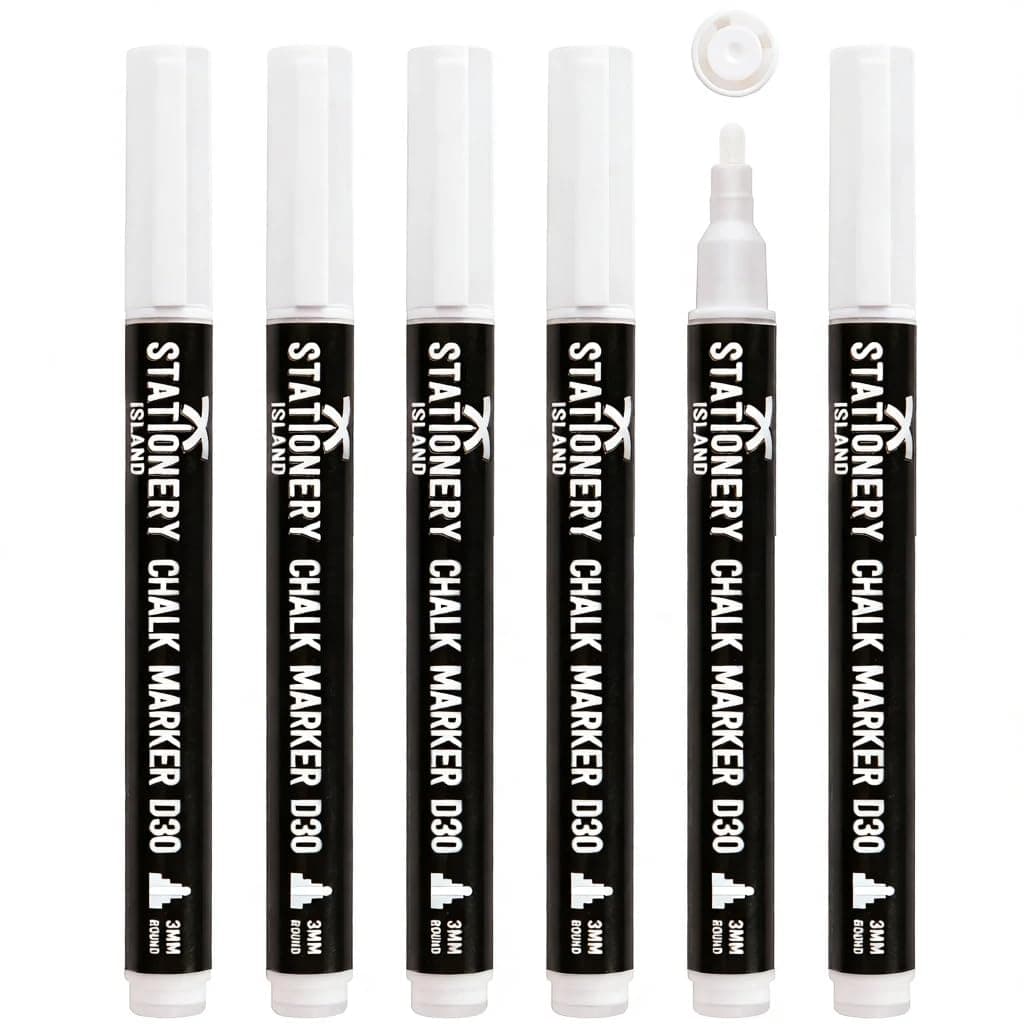 STATIONERY ISLAND Stylo Craie Pour Tableau Noir Effacable, Marqueur Craie Effacable, Feutre Craie pour le Verre Fenêtre, 3MM Lot de 4, Blanc