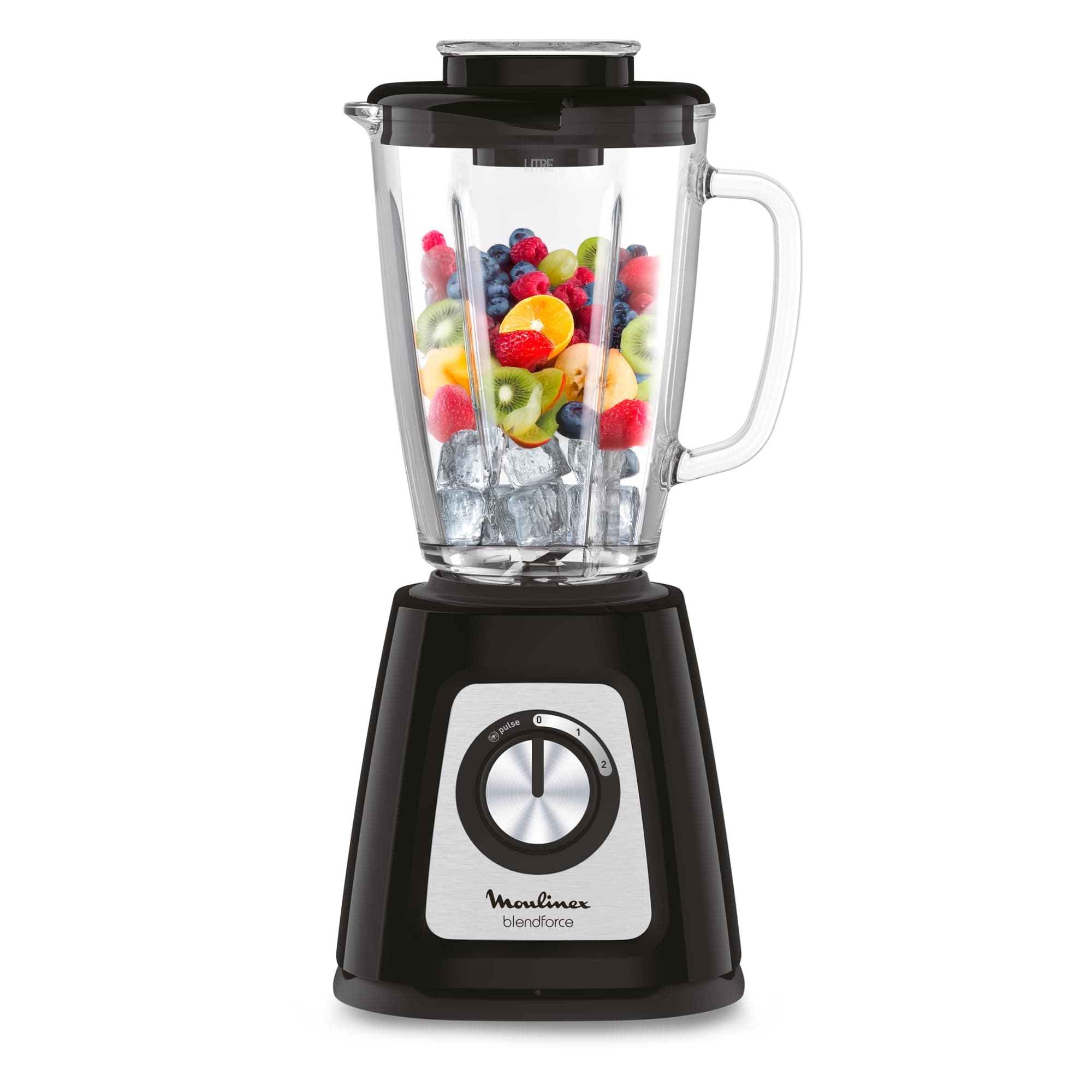 Moulinex Blender Blendforce, 800W, 2 Vitesses + Fonction Pulse, Capacité 1,75 L, Nettoyage facile, Mixage jusqu'à 3min en continu, Noir, LM42051