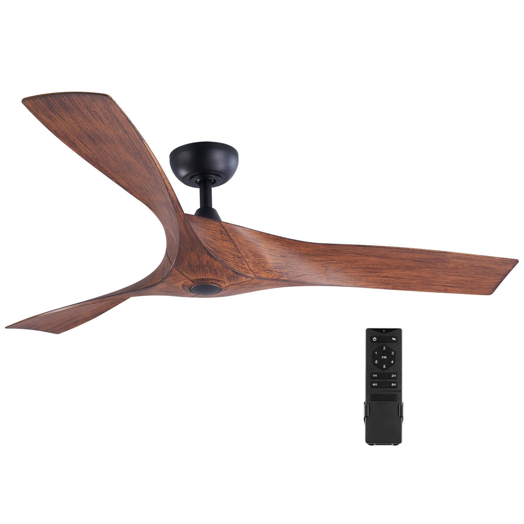 VONLUCE Ventilateur de Plafond Ø132CM 52 Pouces 3 Pales sans Lumière avec Télécommande Moteur DC Silencieux Réversible 6 Vitesses pour Chambre à Coucher Patios Salon Fermier, Noyer