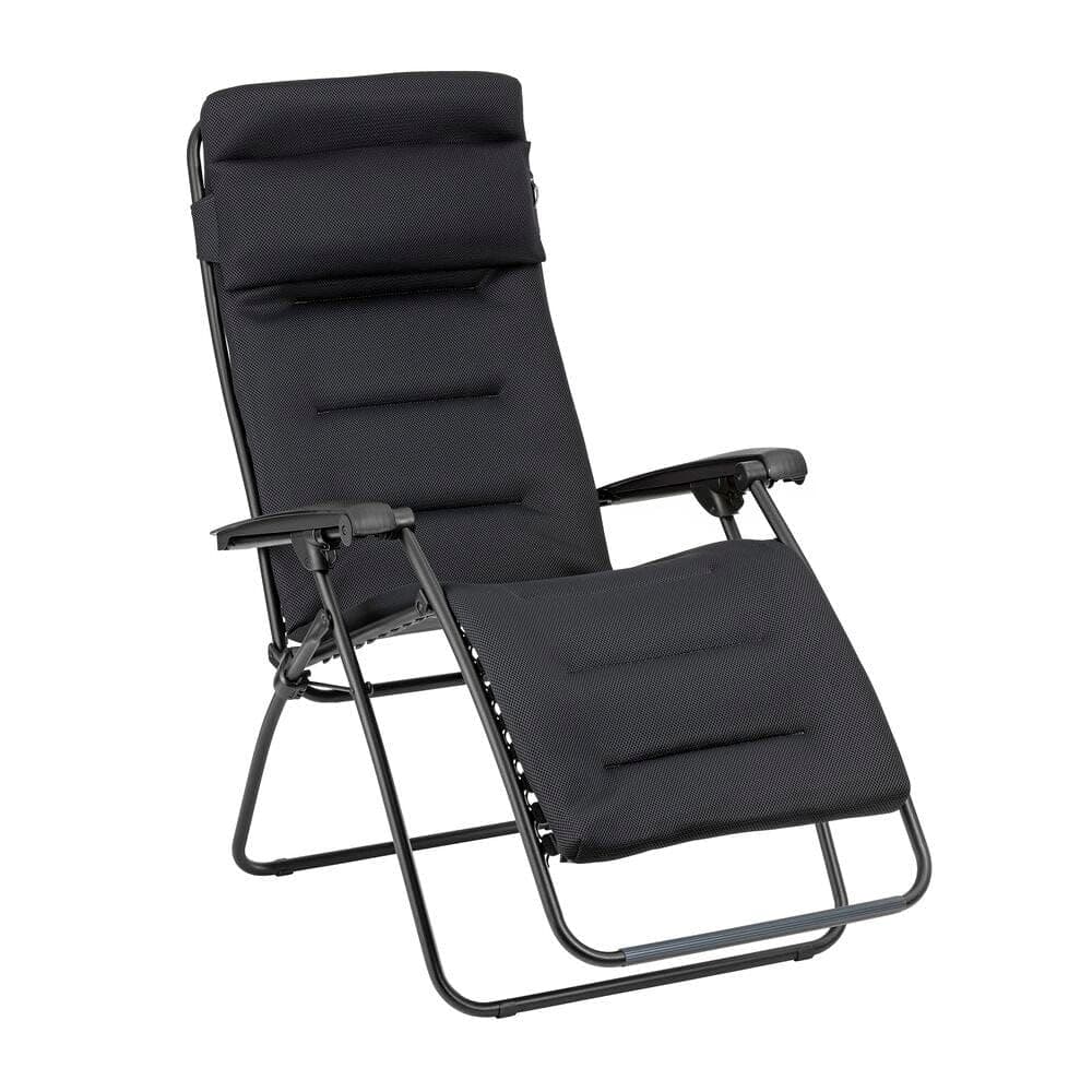 Lafuma MOBILIER - Fauteuil Matelassé Relax Zéro Gravité - Chaise Longue Multiposition Pliante Jardin et Intérieur - Toile AirComfort® Résistante - Tout Confort, Fabriqué en France -Noir Acier