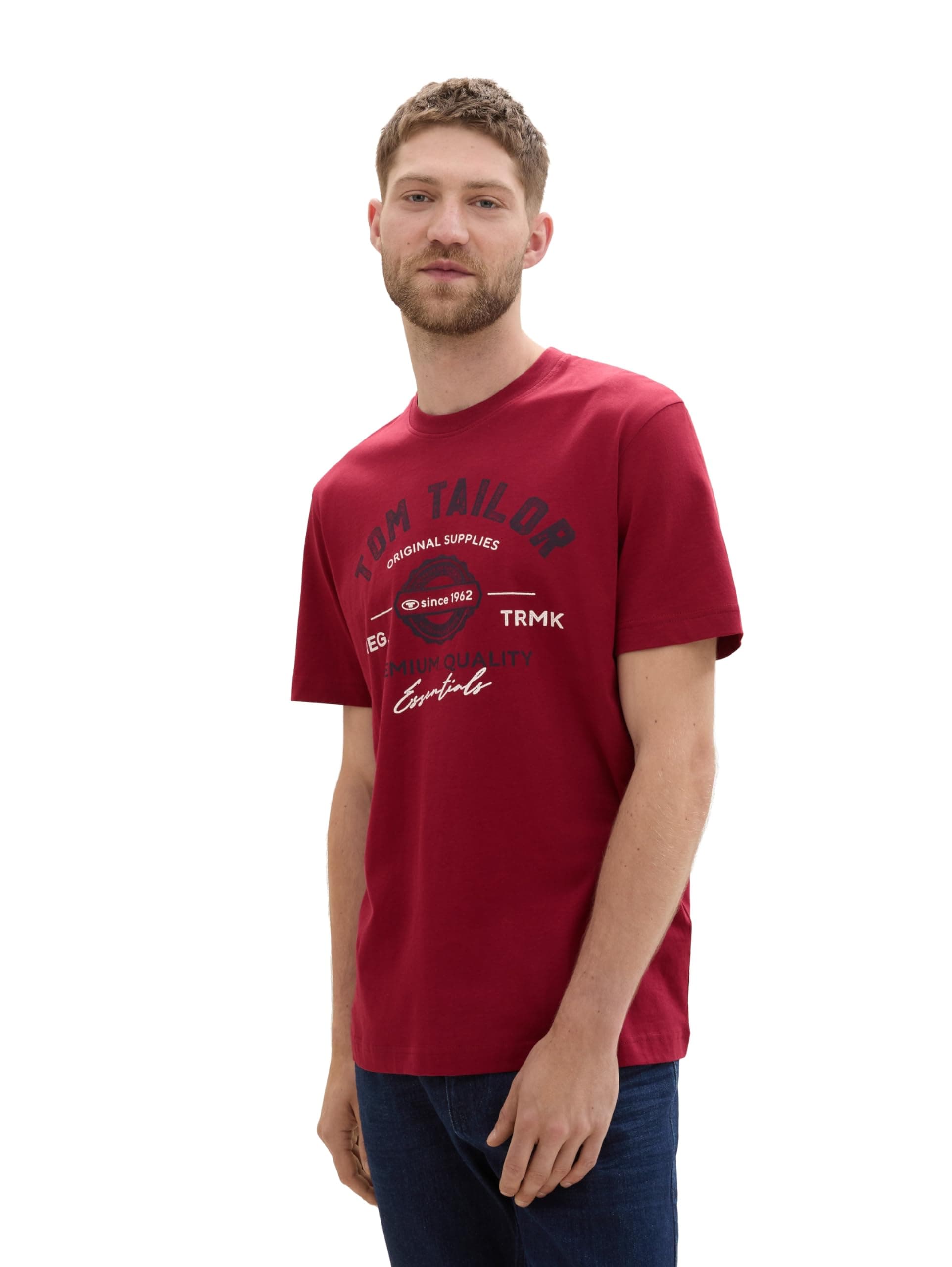 TOM TAILOR Herren T-Shirt aus Baumwolle mit Logo-Print