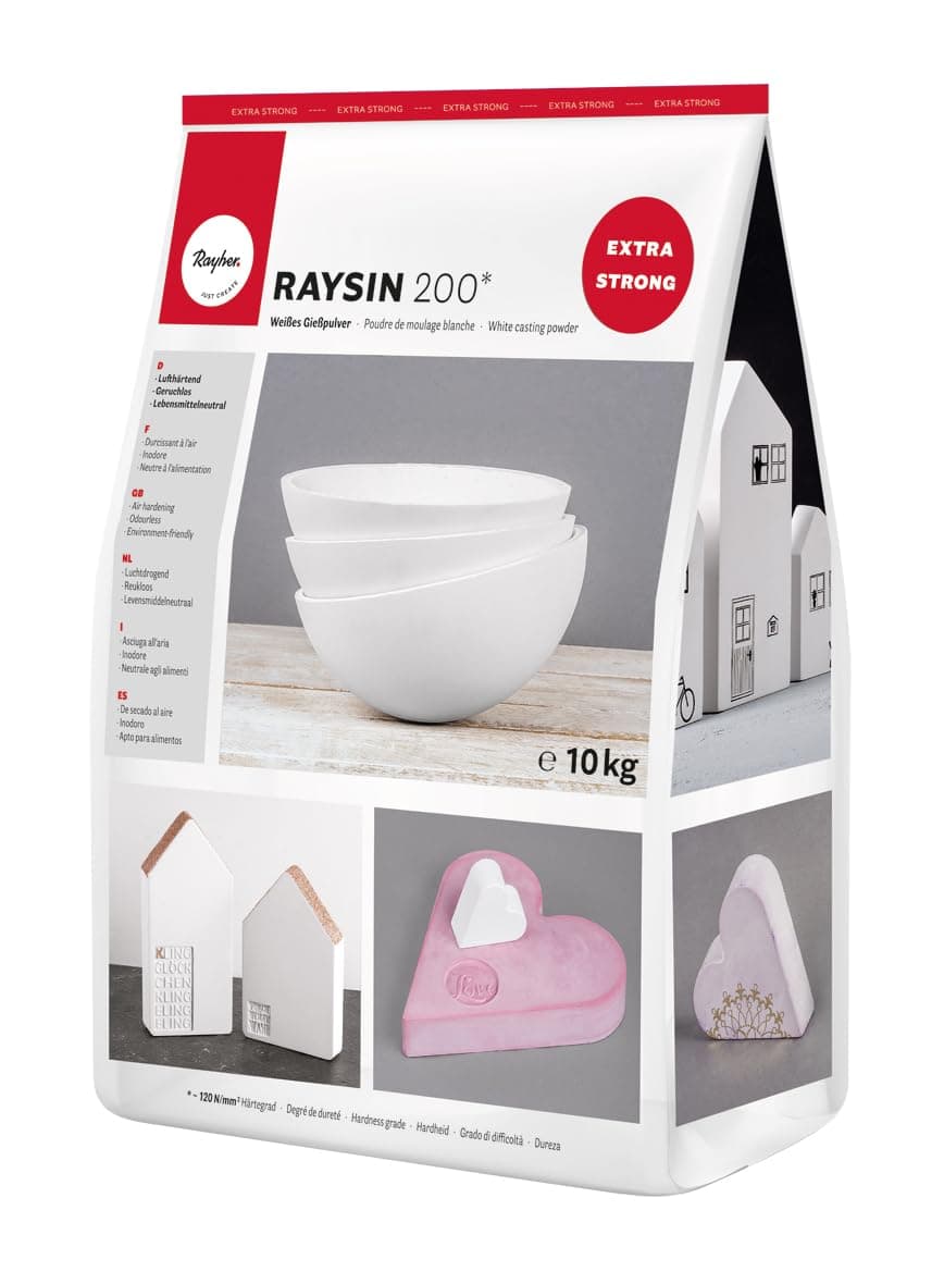 Rayher Polvo moldear Raysin 200 blanco, 10 kg yeso en polvo, seca al aire, manualidades, 34475102