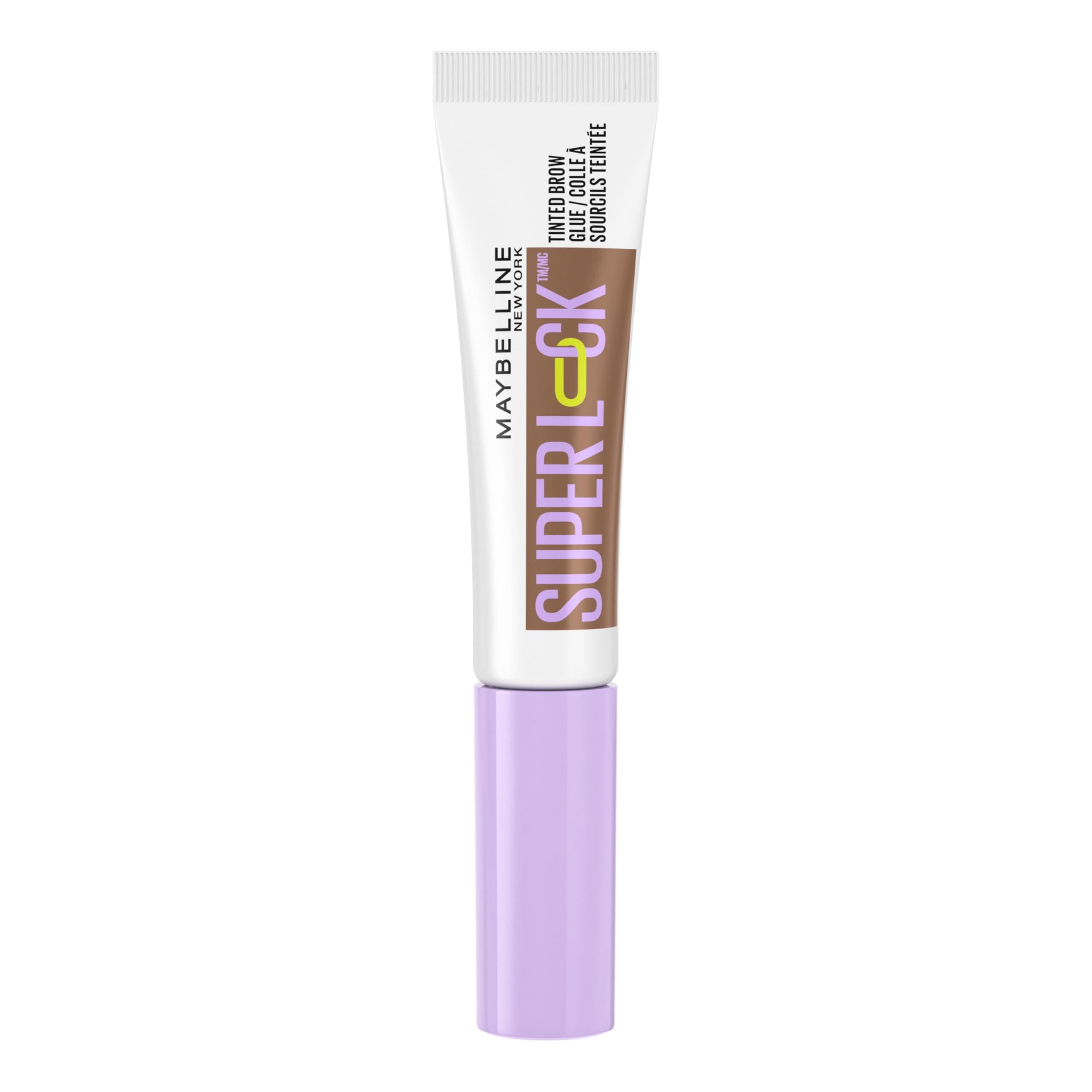 Maybelline New York Augenbrauengel, Für definierte Augenbrauen, Starker Halt ohne abzublättern oder zu kleben, Integriertes Styling-Bürstchen, Super Lock Brow Glue, Medium Brown, 8 g