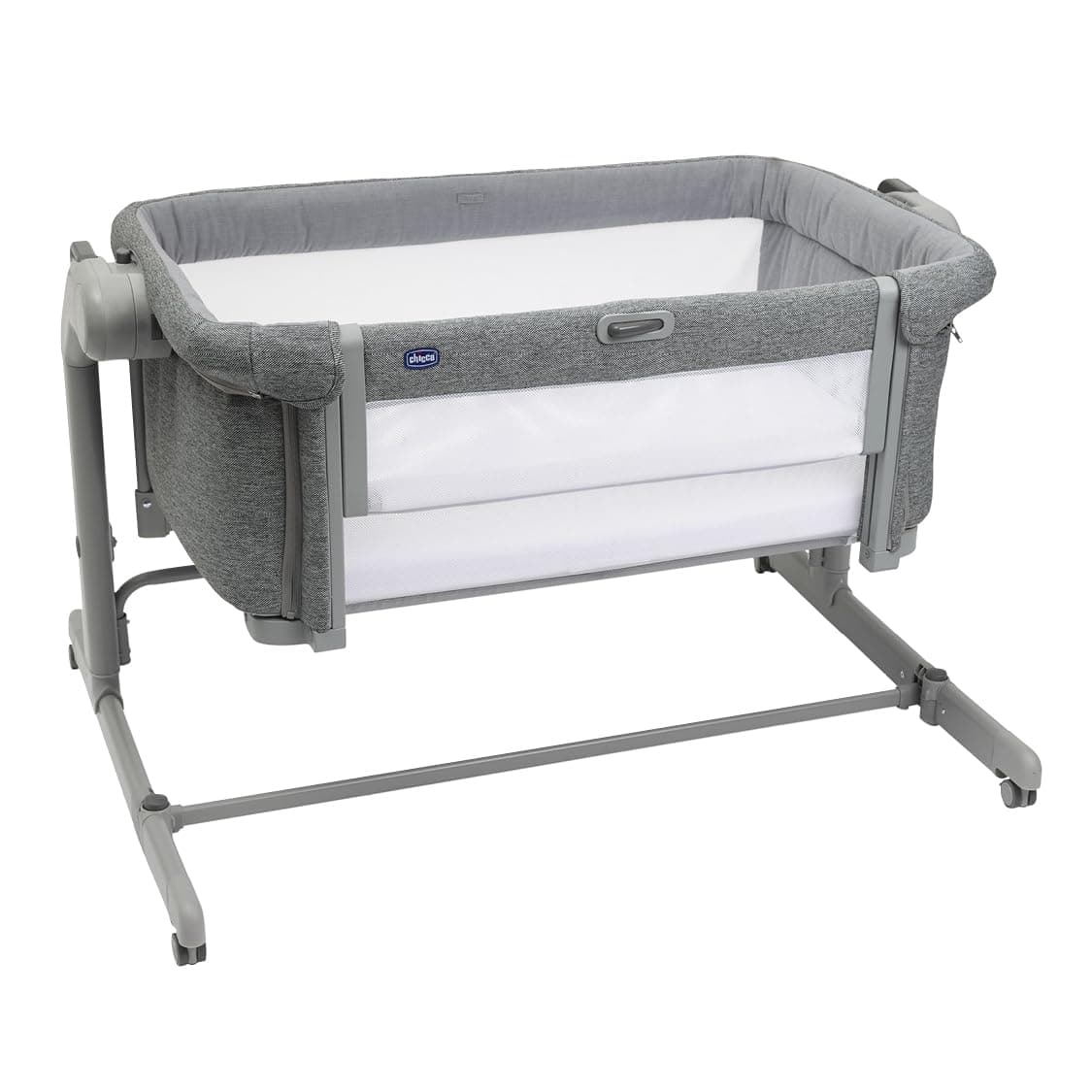Chicco Next2Me Magic EVO Cuna Bebé Lado de la Cama, con Modo Mecedora, Inclinable, Barandilla Abatible, Altura Ajustable, 4 Ruedas, Colchón y Bolsa de Viaje Incluidos, Gris Oscuro