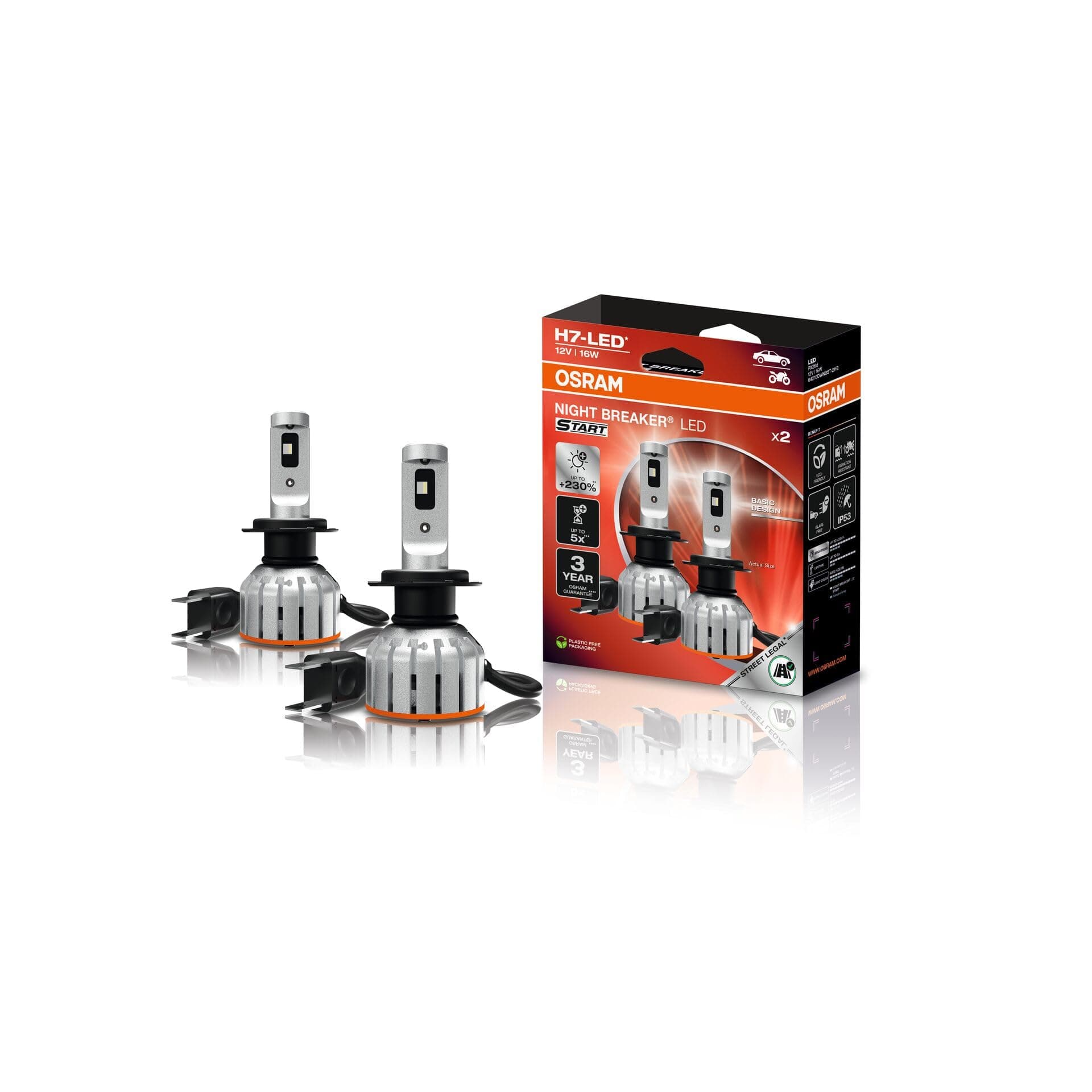 Osram NIGHT BREAKER LED START H7, LED-Fern- und Abblendlicht mit Straßenzulassung, bis zu 230% mehr Helligkeit, 6000 K, 12 V