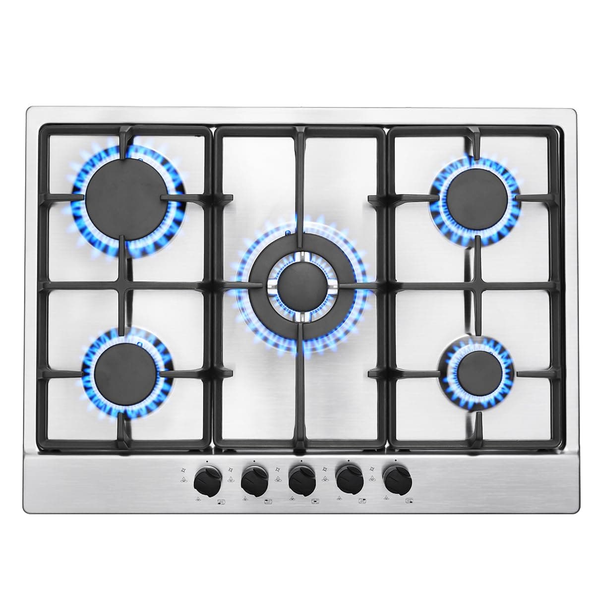 SNDOAS Piano Cottura 5 Fuochi, Piano Cottura 68cm con Protezione Automatica Della Fiamma, Gas Naturale e Gas Propano, Incorporato, Acciaio Inossidabile, 10460 W, 220-240 V