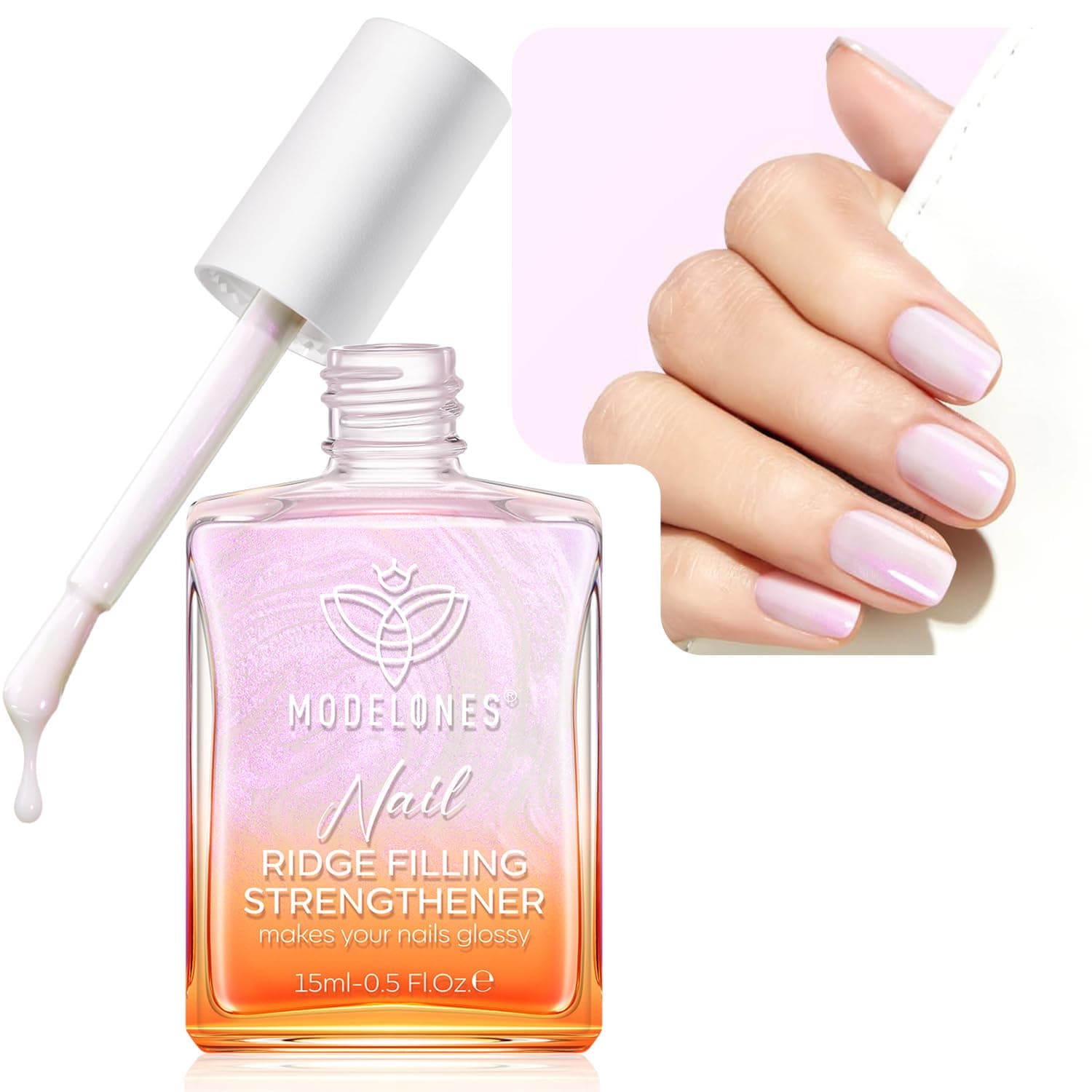 Modelones Nagelhärter Extra Stark 8in1, Nagelpflegeprodukte, Nagelhärter fur Brüchige Nägel, Rillenfüller, Nail Repair, Nagelwachstumformeln, Nagelverstärker, Nail Hardener, Base Coat 15ML Pearl Weiß