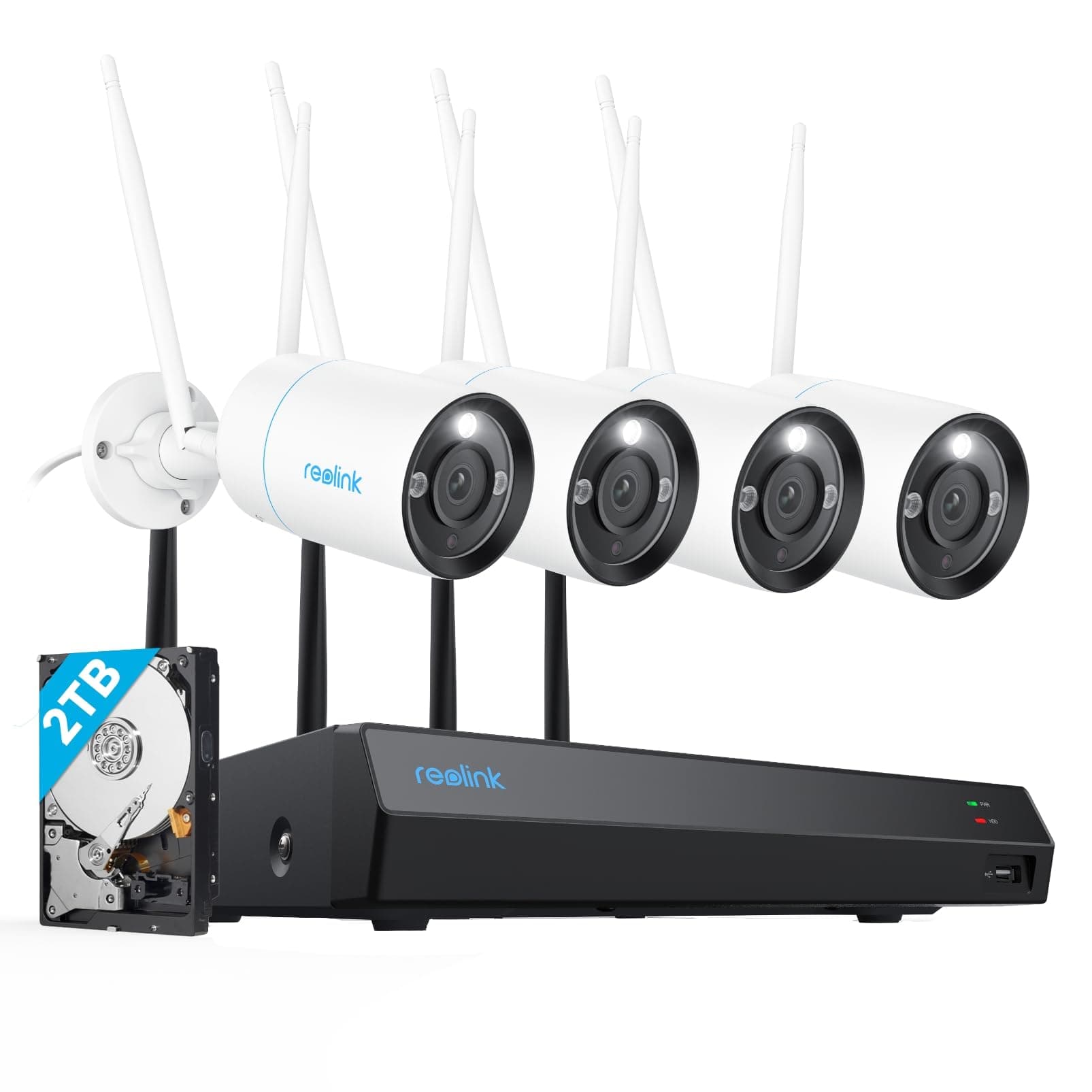 Reolink 4K Kit Videosorveglianza Wi-Fi 6 Doppia Banda, RLK12-800WB4 | Rilevamento di Uomo/Veicolo, Visione Notturna a Colori, Audio a 2 Vie, 4x Telecamera Wi-Fi Esterno + NVR WiFi 12CH 2TB