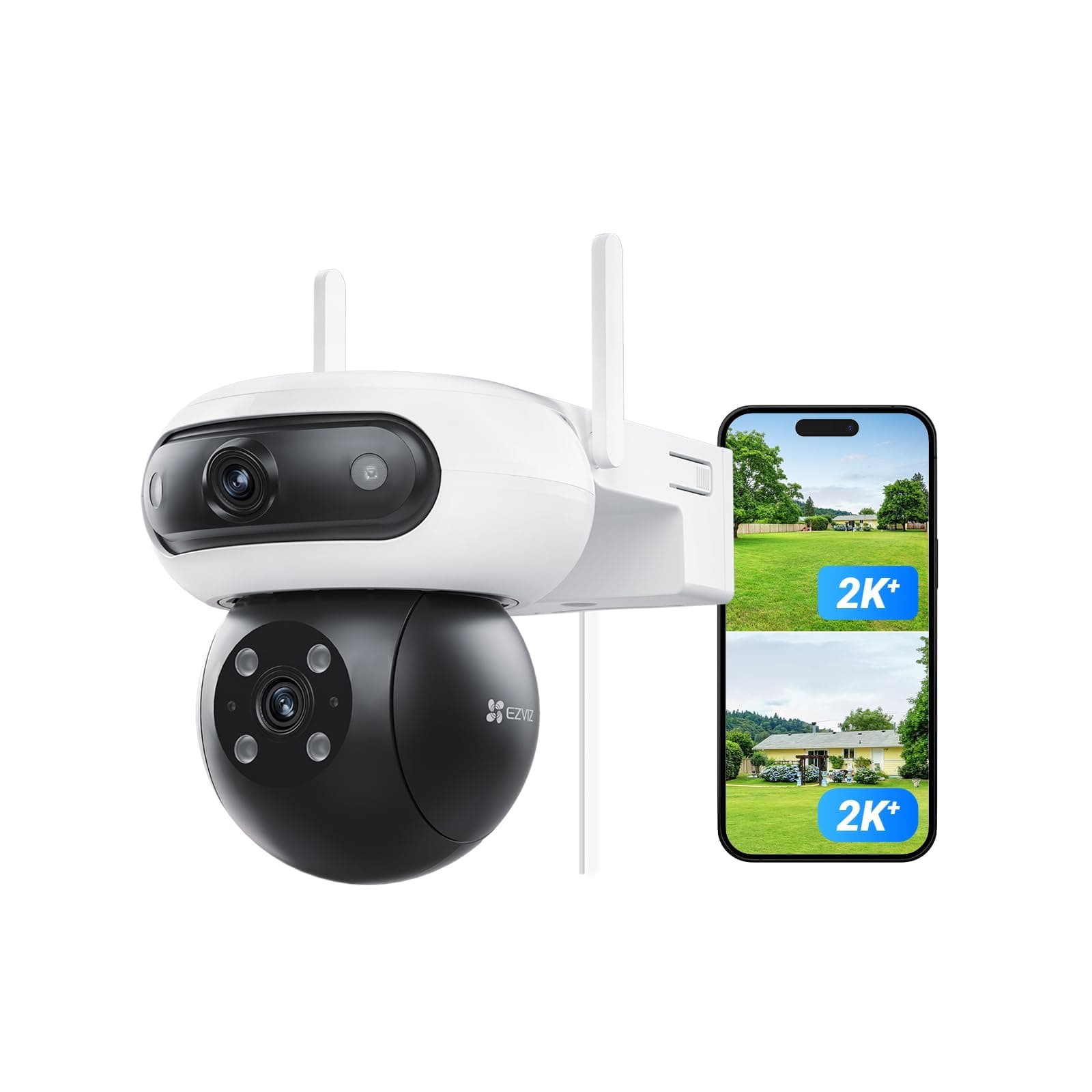 EZVIZ Cámara Vigilancia WiFi Exterior Doble Lente 8MP(4MP+4MP), 360° Cámara IP de Seguridad con Visión Nocturna en Color,Detección IA de Persona/Vehículo,Audio Bidireccional,Alexa,Impermeable,C90 Dual