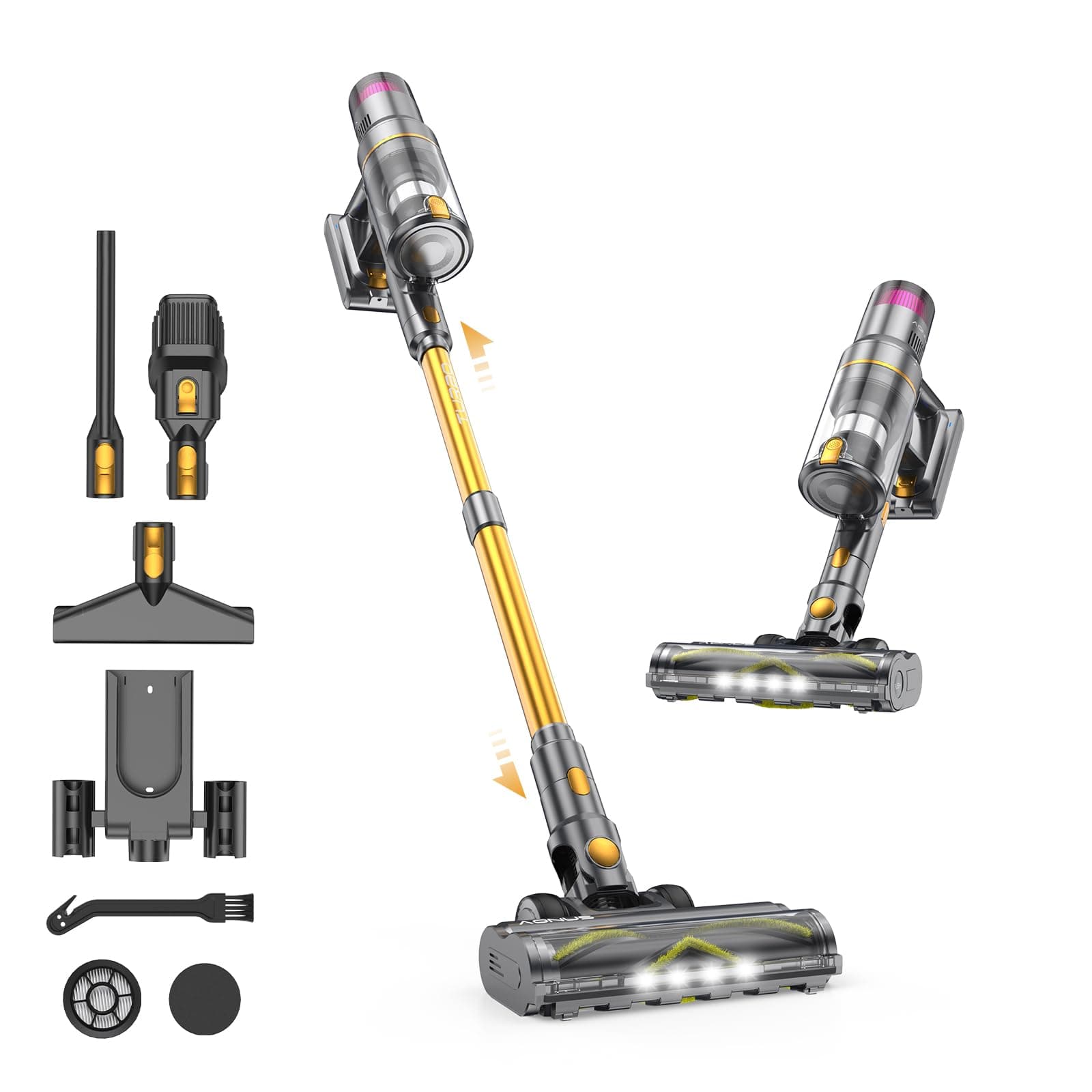 aonus Aspirapolvere Senza Fili Potente 55Kpa 580W, Scopa Elettrica con Display Touch, 75 Min di Autonomia, Autoportante, Antigroviglio, per Pavimenti, Tappeti e Peli di Animali