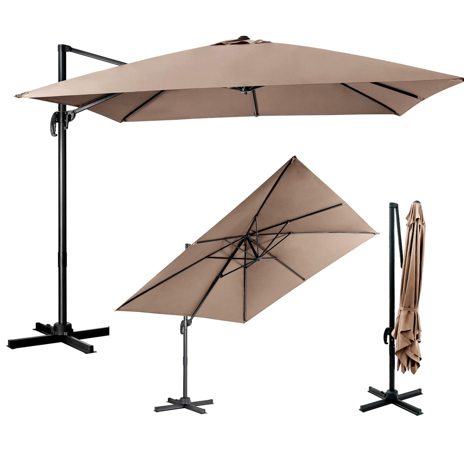 COSTWAY Sombrilla Terraza Exterior 3x3M con Base Cruzada, Sombrilla Rectangular 3 Inclinaciones, Rotación 360°, Parasol Excentrico Grande Jardin Terraza Playa Exterior