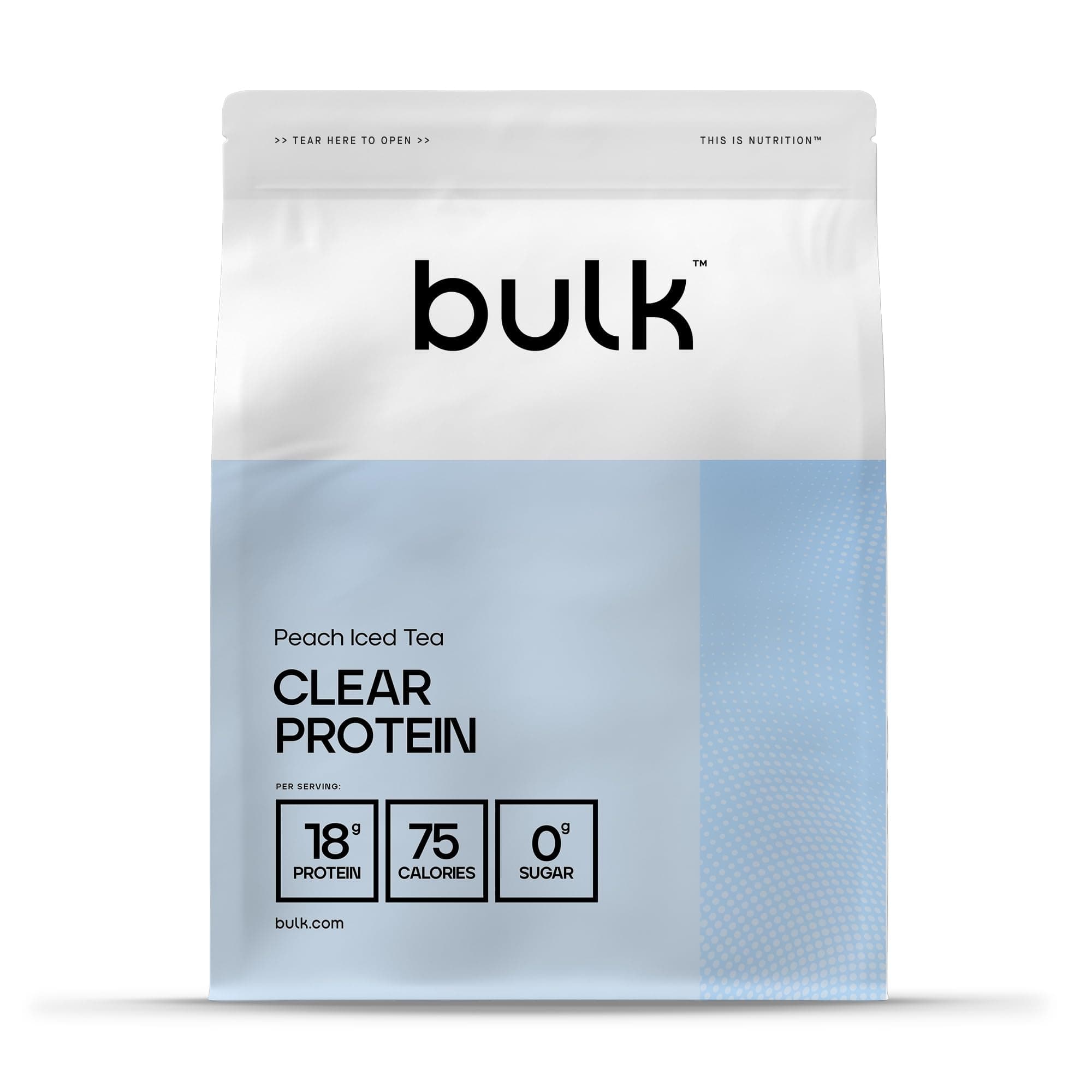 Bulk Clear Protein | Mélange de Whey & Collagène | 1600 g | 80 portions | 18 g de protéines | 5 g de BCAA | Absorption rapide | Favorise la croissance musculaire | Thé glacé pêche
