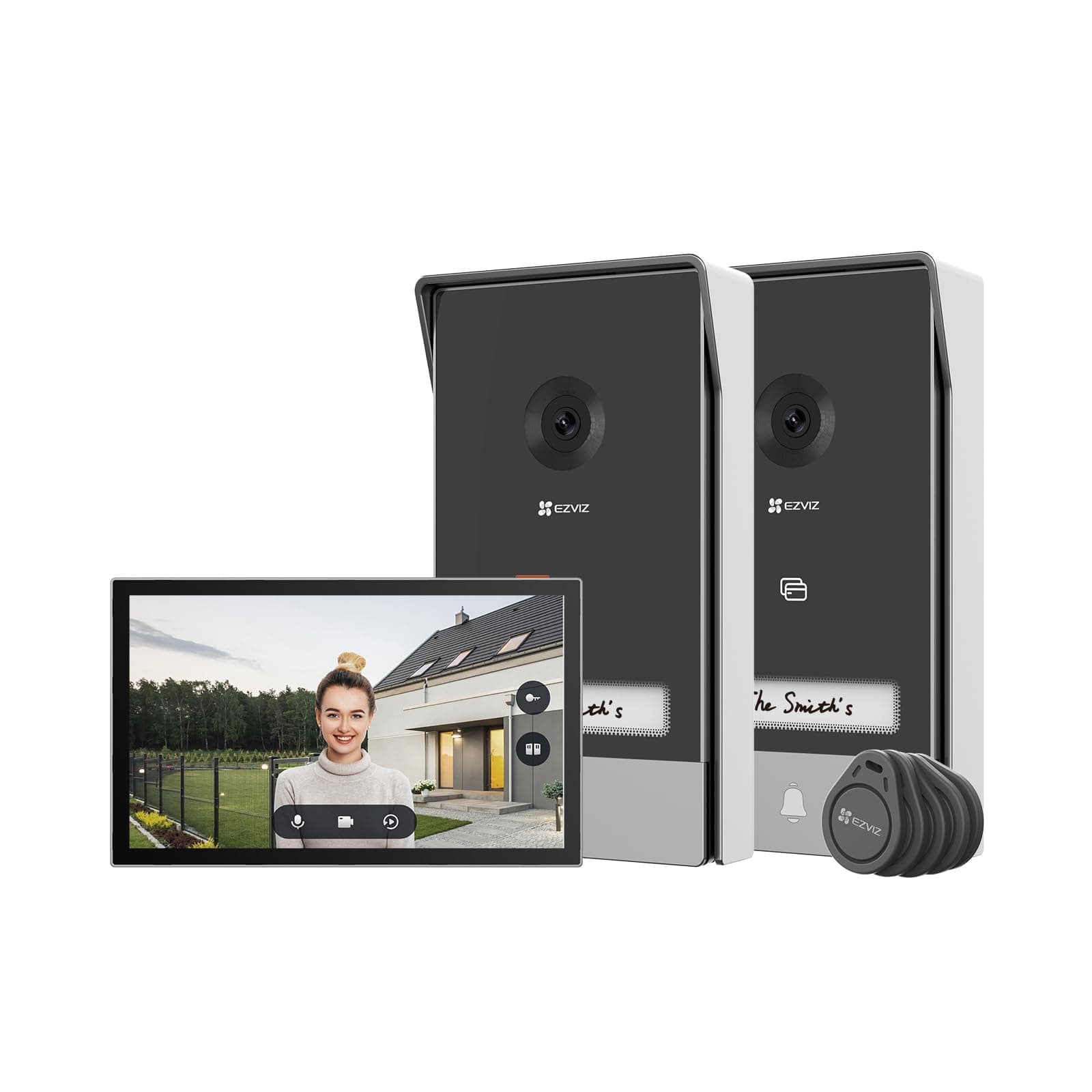 EZVIZ HP7 2-Entry Kit Sistema de 2 Videoporteros WiFi Intercomunicación, 7'' Pantalla Táctil a Color, Timbre Video Mirilla 2 Hilos, Detección de Persona, Audio Bidireccional, Wi-Fi 2.4/5GHz