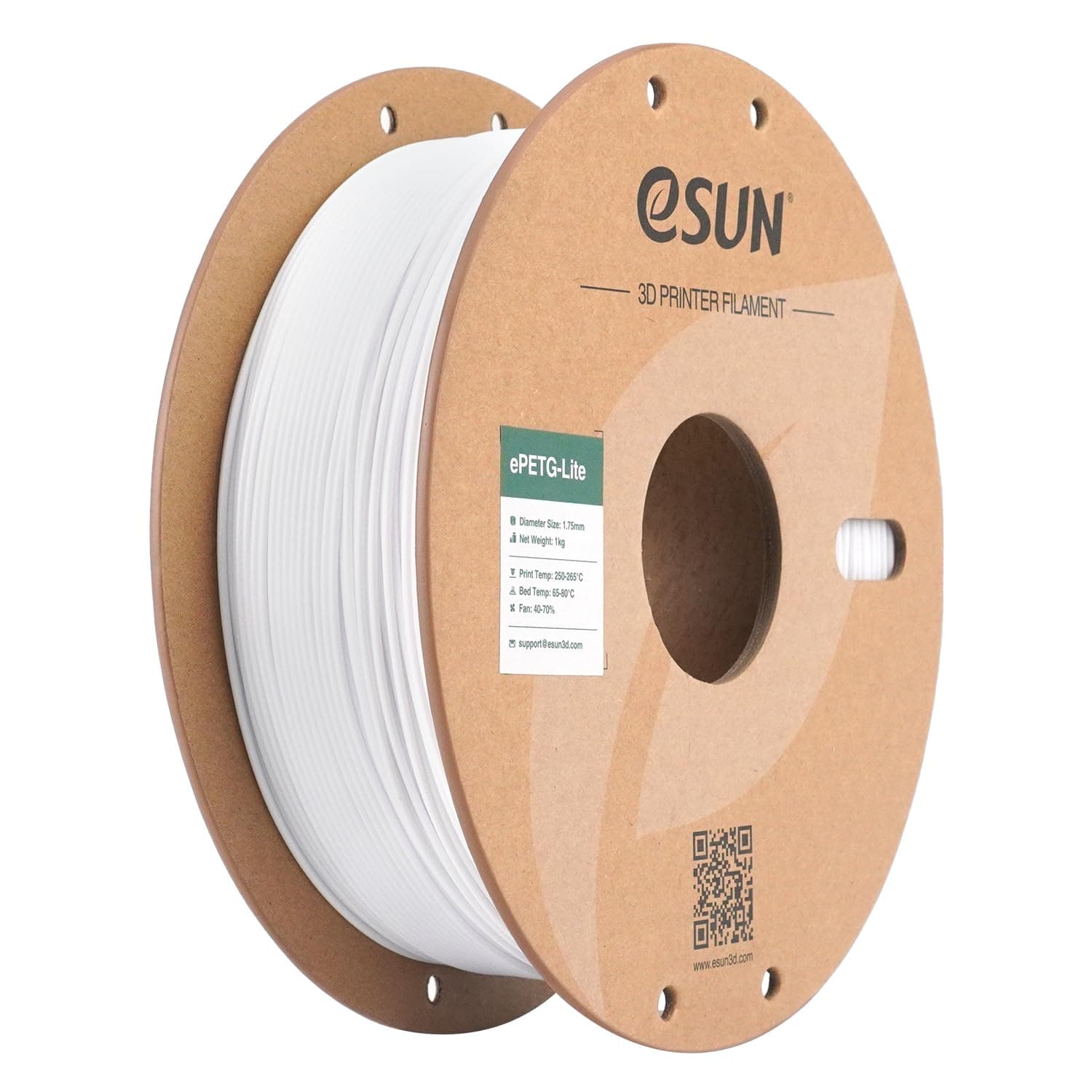 eSUN PETG filamento 1,75 mm, filamento PETG Basic ad alta tenacità, bobina da 1 kg (2,2 libbre) per stampanti 3D, Bianco unicolore