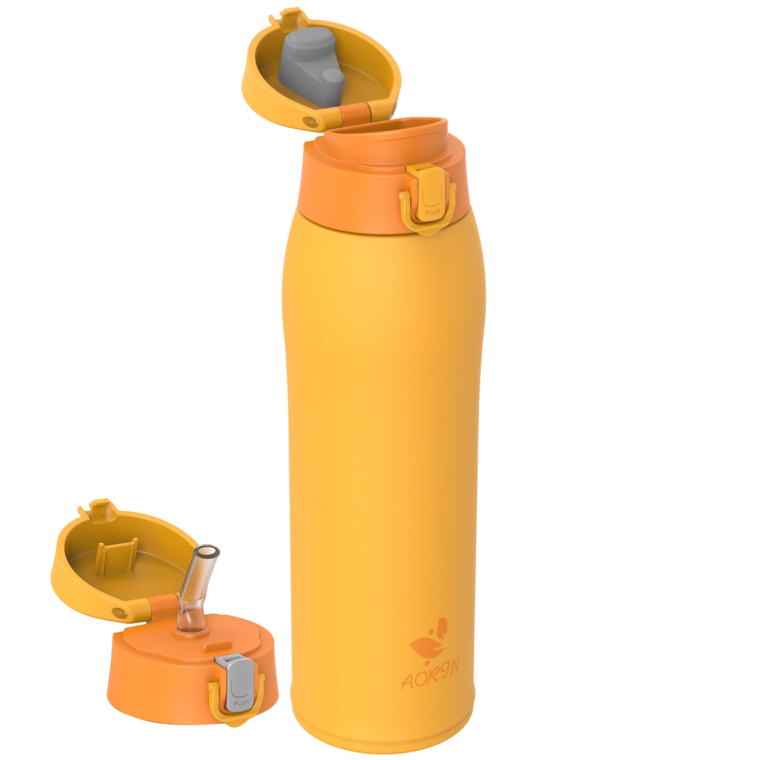 AORIN Borraccia Termica, Borraccia in Acciaio Inox 18/8, 950ml Borraccia Bambini, Bottiglia Termica Senza BPA e Perdite, Thermos per Sport, Outdoor e Pendolarismo con 2 Coperchi