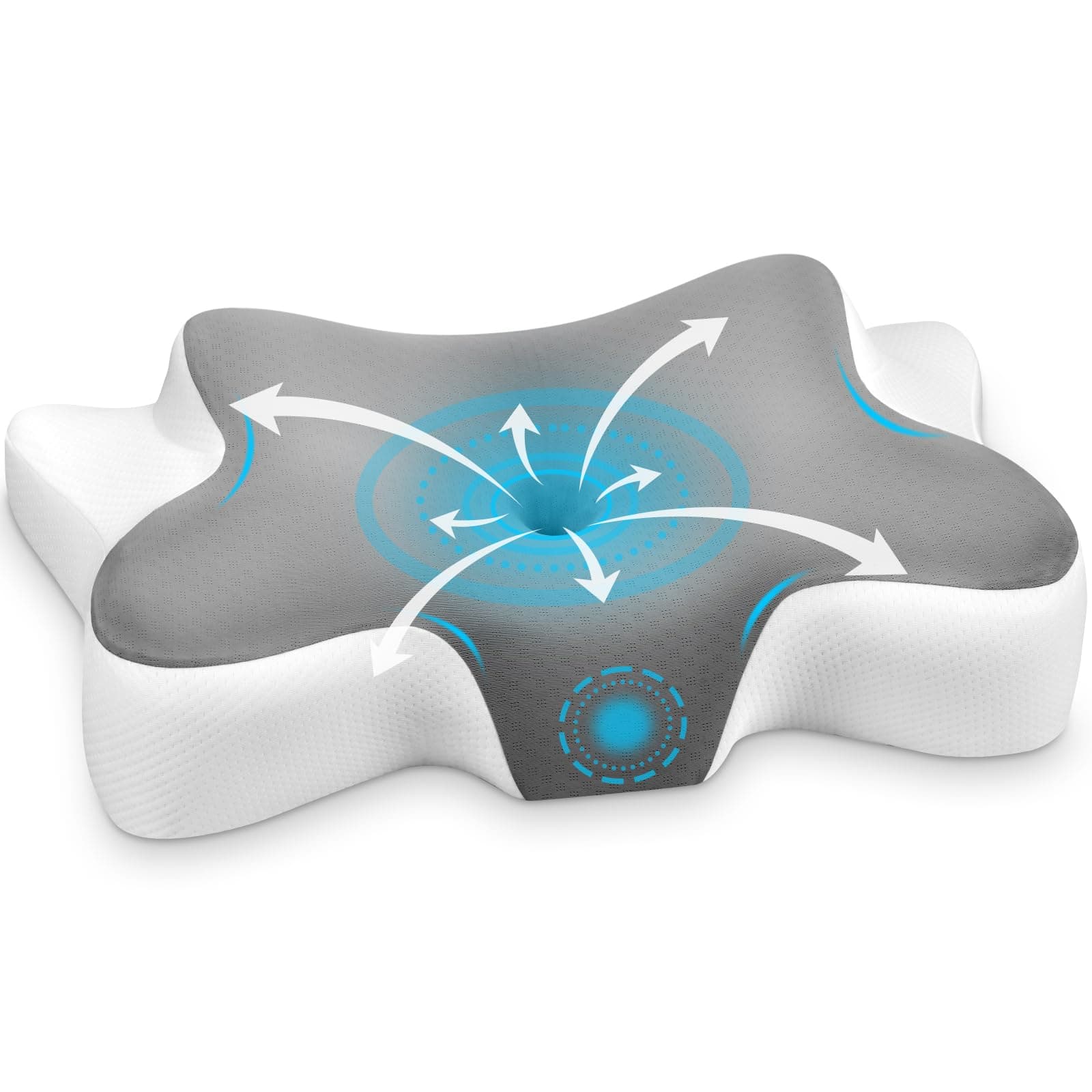 Somirra Cuscino Cervicale per Dormire, Cuscino per Cervicale, Cuscino Ergonomico in Memory Foam Adatto per Dormire su Un Fianco, Sulla Schiena o Sulla Pancia, Federa Lavabile (Grigio)