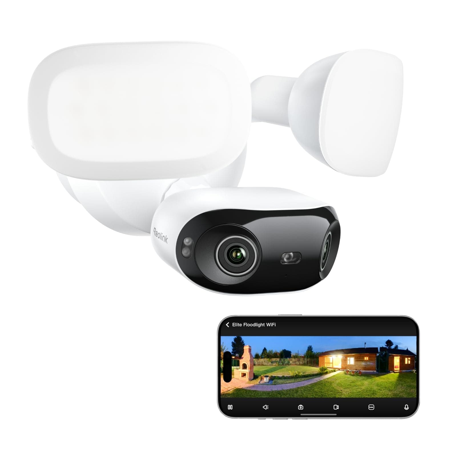 Reolink Elite Floodlight WiFi, Panorama à 180°, Recherche Vidéo IA Locale, Caméra Surveillance WiFi Filaire, Détection Alerte Intelligentes, LEDs Dimmables de 3000 Lumens, Wi-FI 6 Bi-Bande 2,4/5 GHz