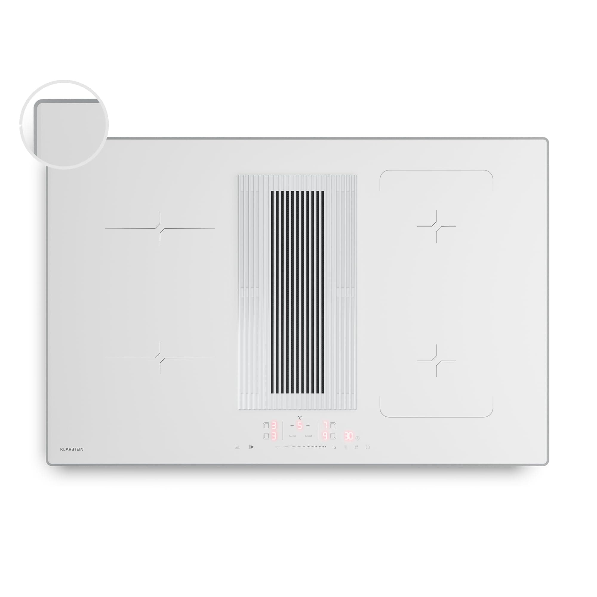 Klarstein Velaire Plaque Induction Avec Hotte Intégrée - 4 Zones, 8400W Boost, 80cm, Curseur Tactile, Minuterie, Sécurité Enfants, Indicateur Chaleur Résiduelle, Plaque Aspirante