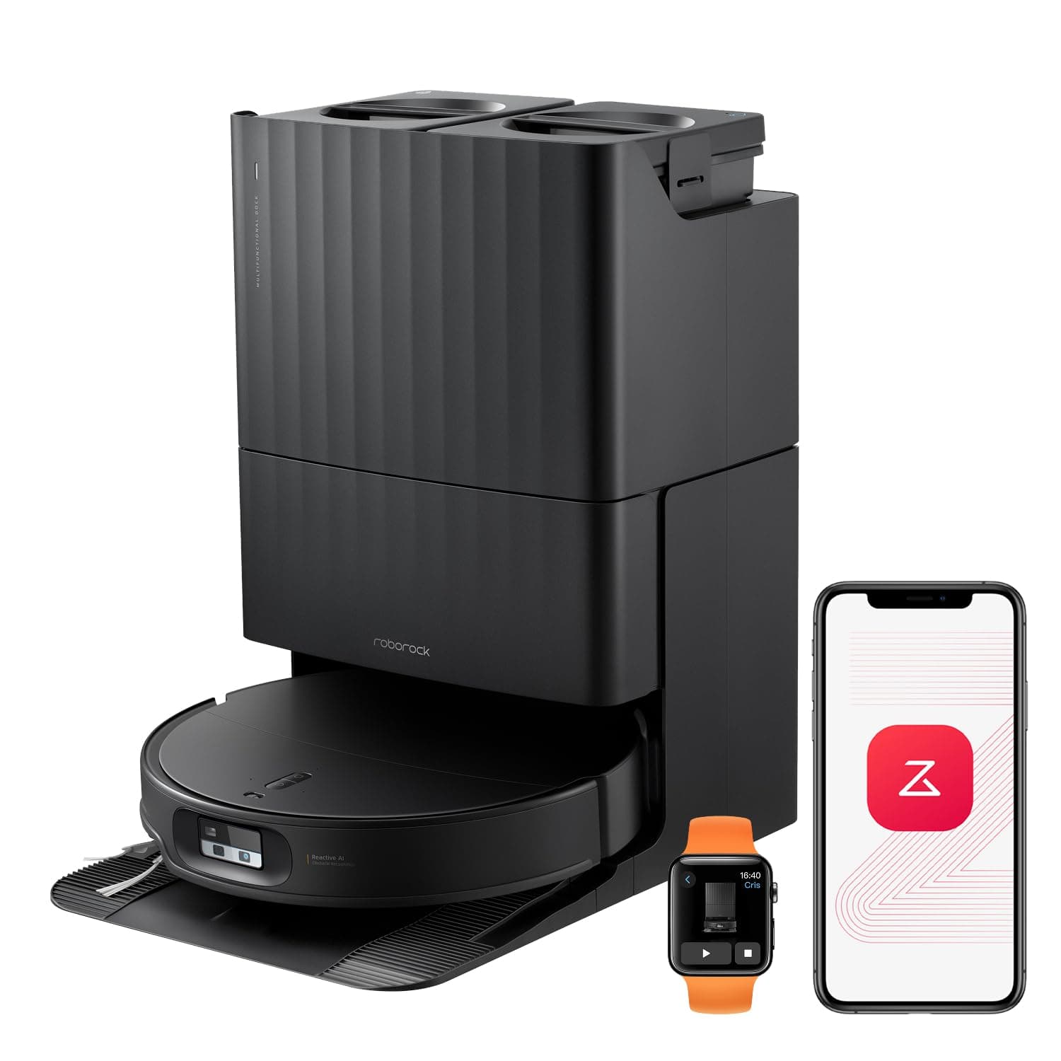 roborock Qrevo Edge 2 Saugroboter mit Wischfunktion & Hebarem Wischmopp, 25.000 Pa, Anti-Tangle, ultraflach 7,98 cm, 80 °C Heißwasser-Moppwäsche, FlexiArm-Technologie, AI-Hinderniserkennung(Schwarz)