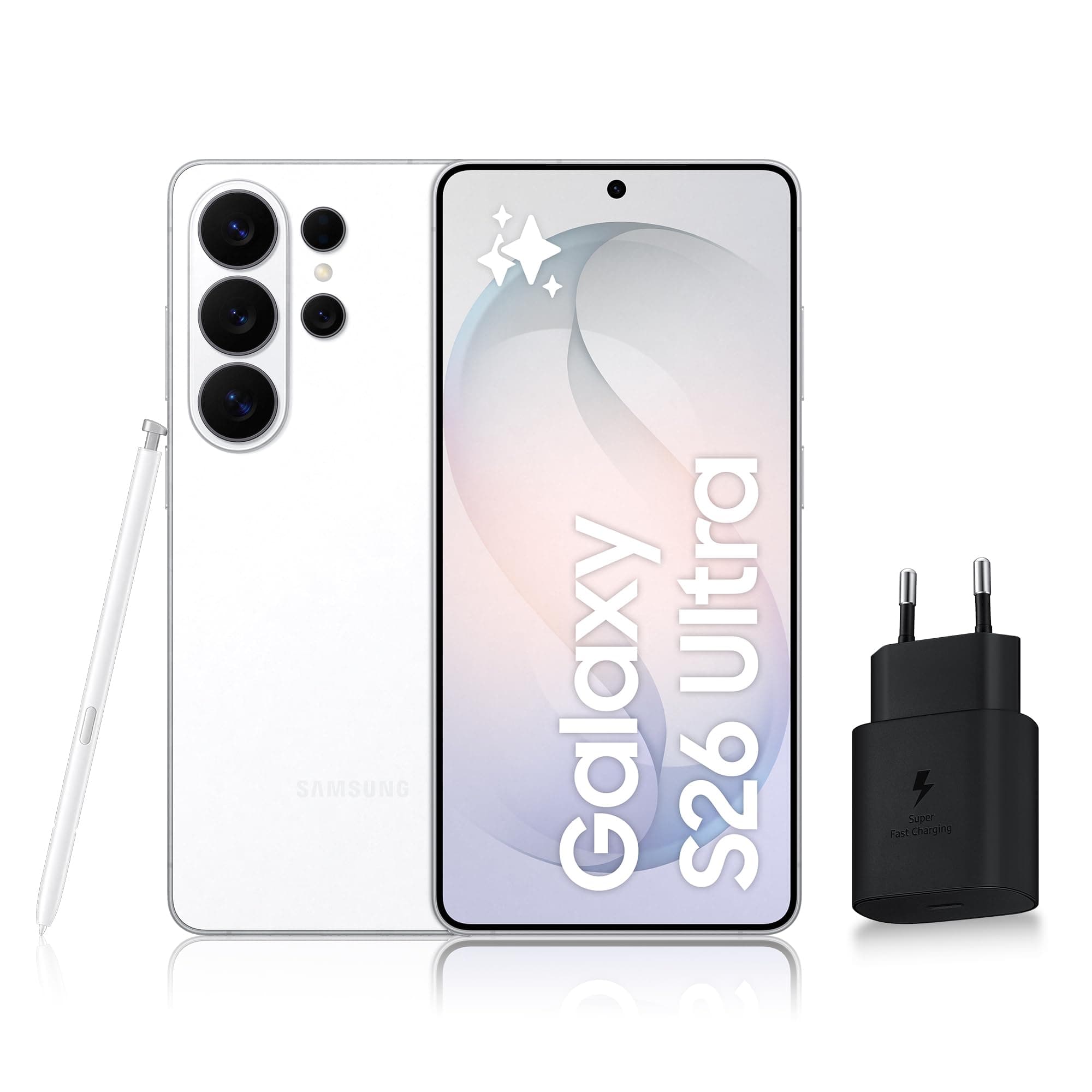 Samsung Galaxy S26 Ultra, Smartphone Android 5G avec Galaxy AI, 256 Go, Chargeur Secteur Rapide 25W Inclus, Smartphone déverrouillé, Blanc, Version FR