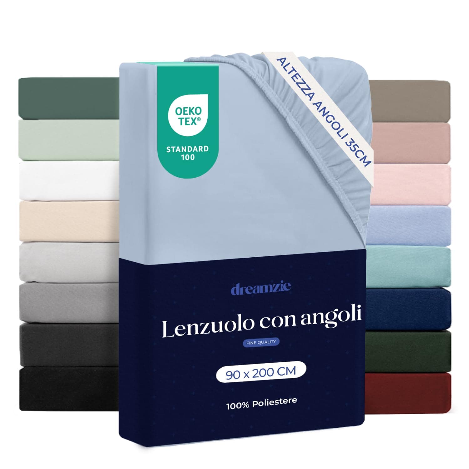 Dreamzie Lenzuolo con Angoli Singolo 90x200cm - Altezza Materasso fino a 33 cm- 100% Microfibra - Blu - Certificato Oeko TEX, Lenzuola Letto con Angoli ed Elastico